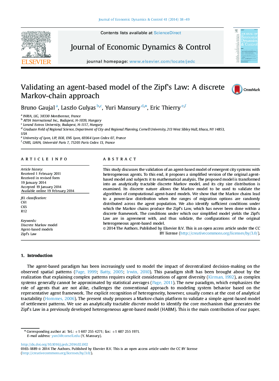 Validating an agent-based model of the Zipf×³s Law: A discrete Markov-chain approach