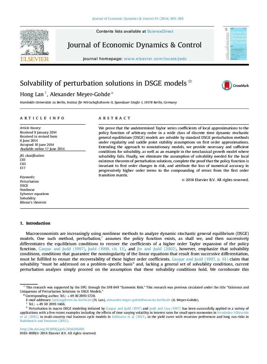 Solvability of perturbation solutions in DSGE models