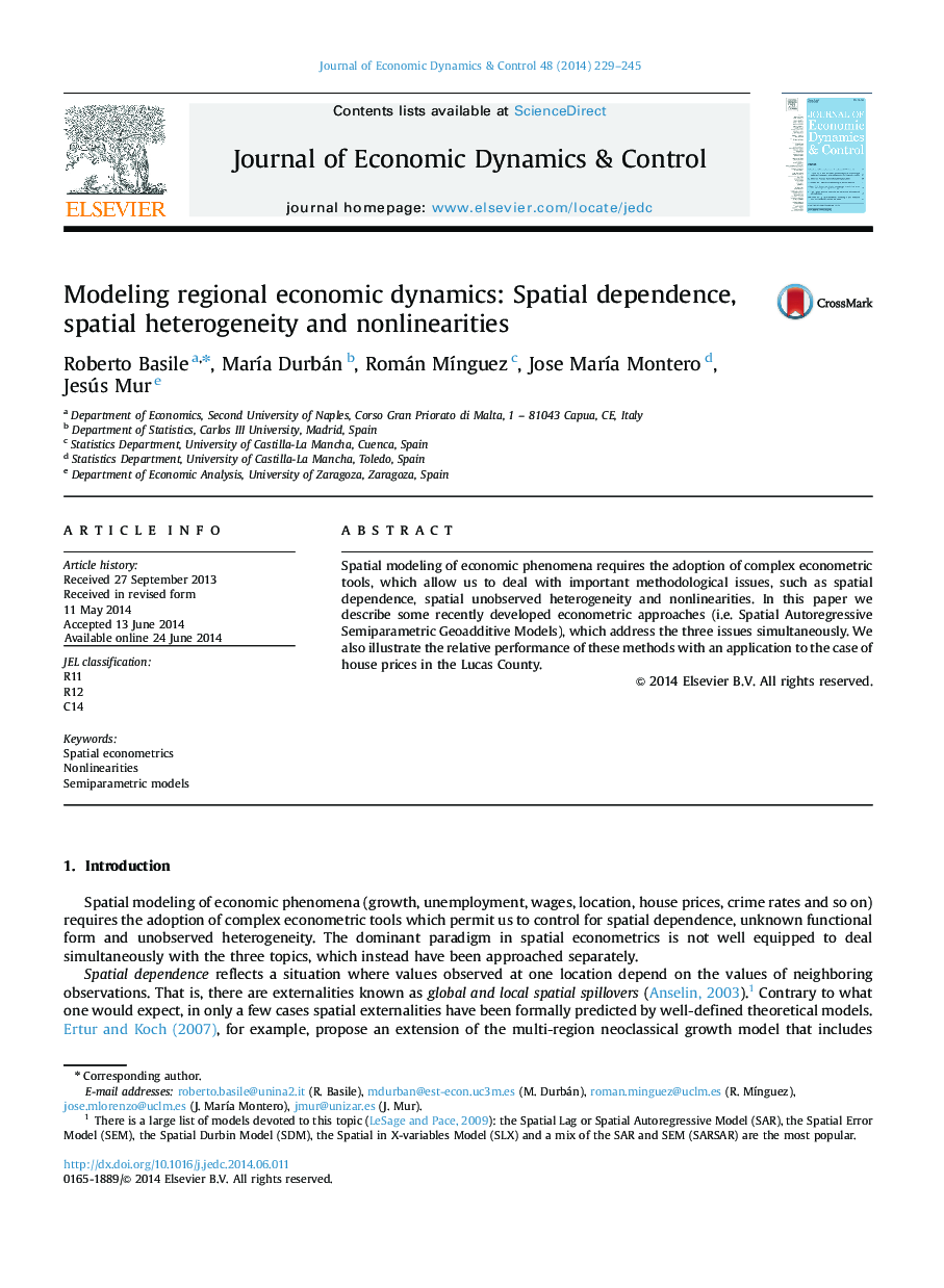 Modeling regional economic dynamics: Spatial dependence, spatial heterogeneity and nonlinearities