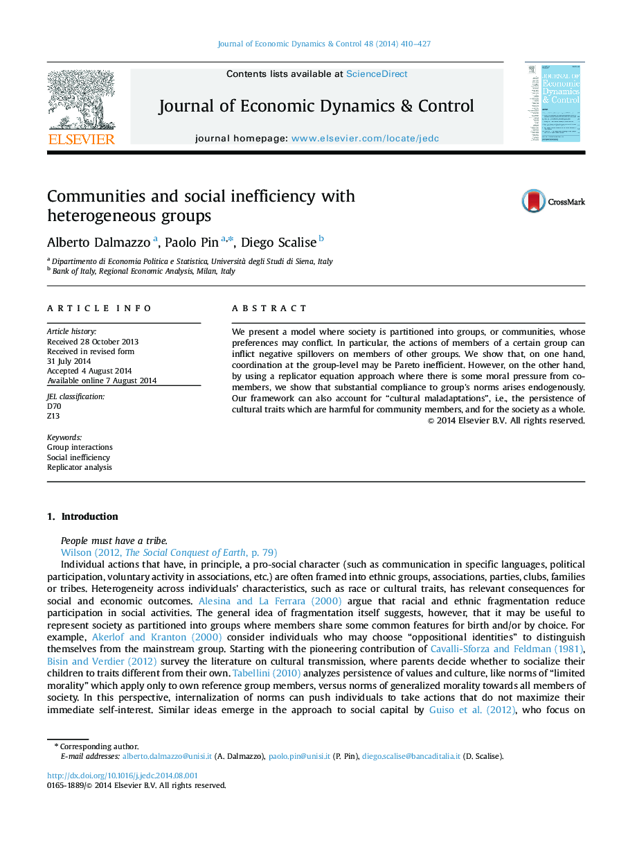 Communities and social inefficiency with heterogeneous groups
