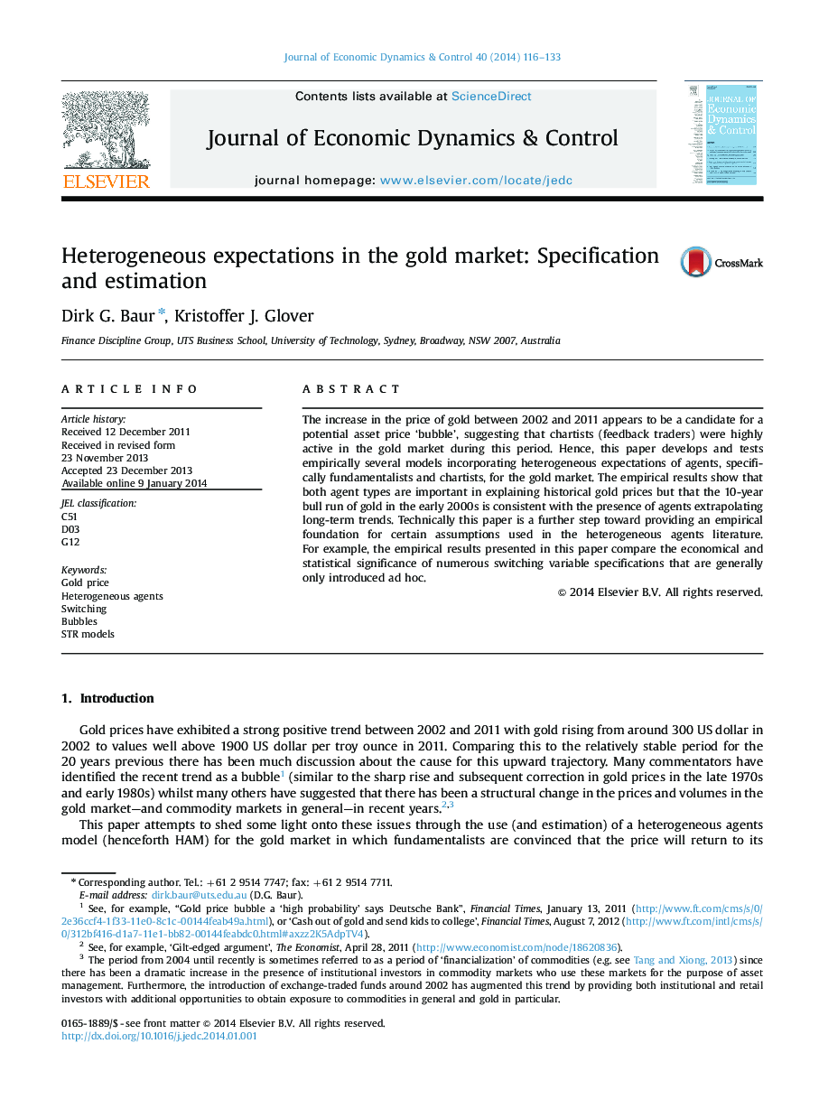 Heterogeneous expectations in the gold market: Specification and estimation