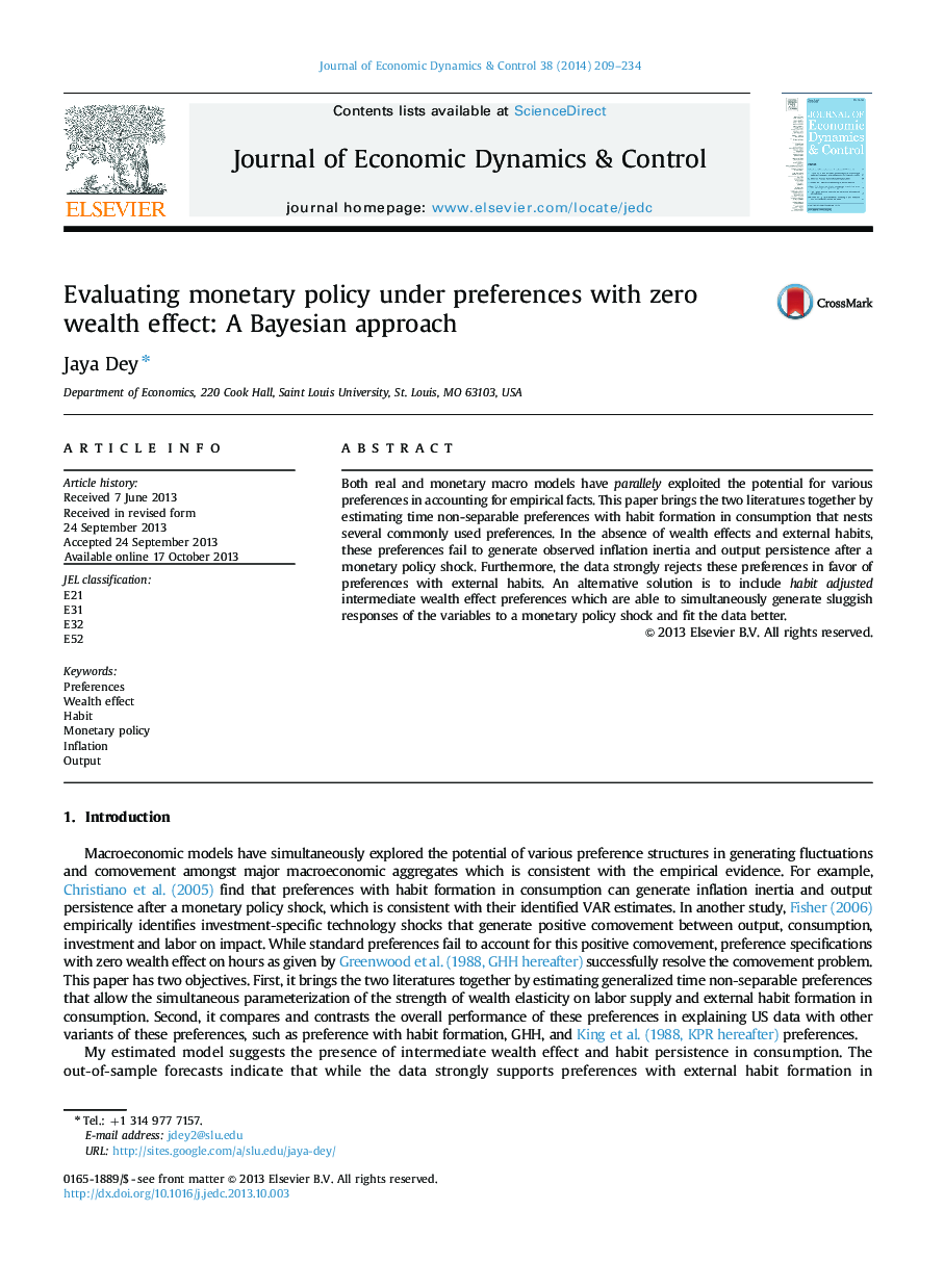 Evaluating monetary policy under preferences with zero wealth effect: A Bayesian approach