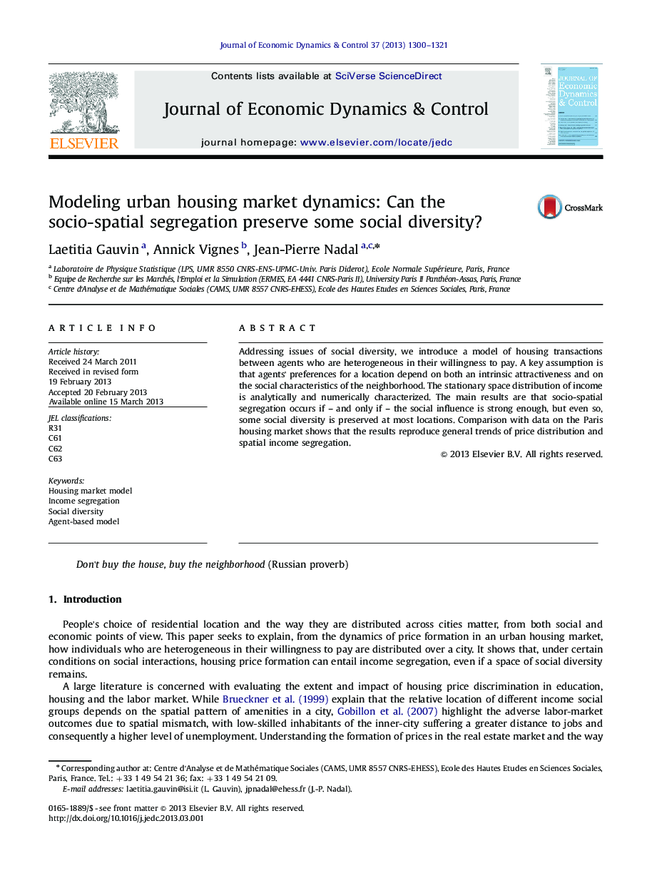 Modeling urban housing market dynamics: Can the socio-spatial segregation preserve some social diversity?