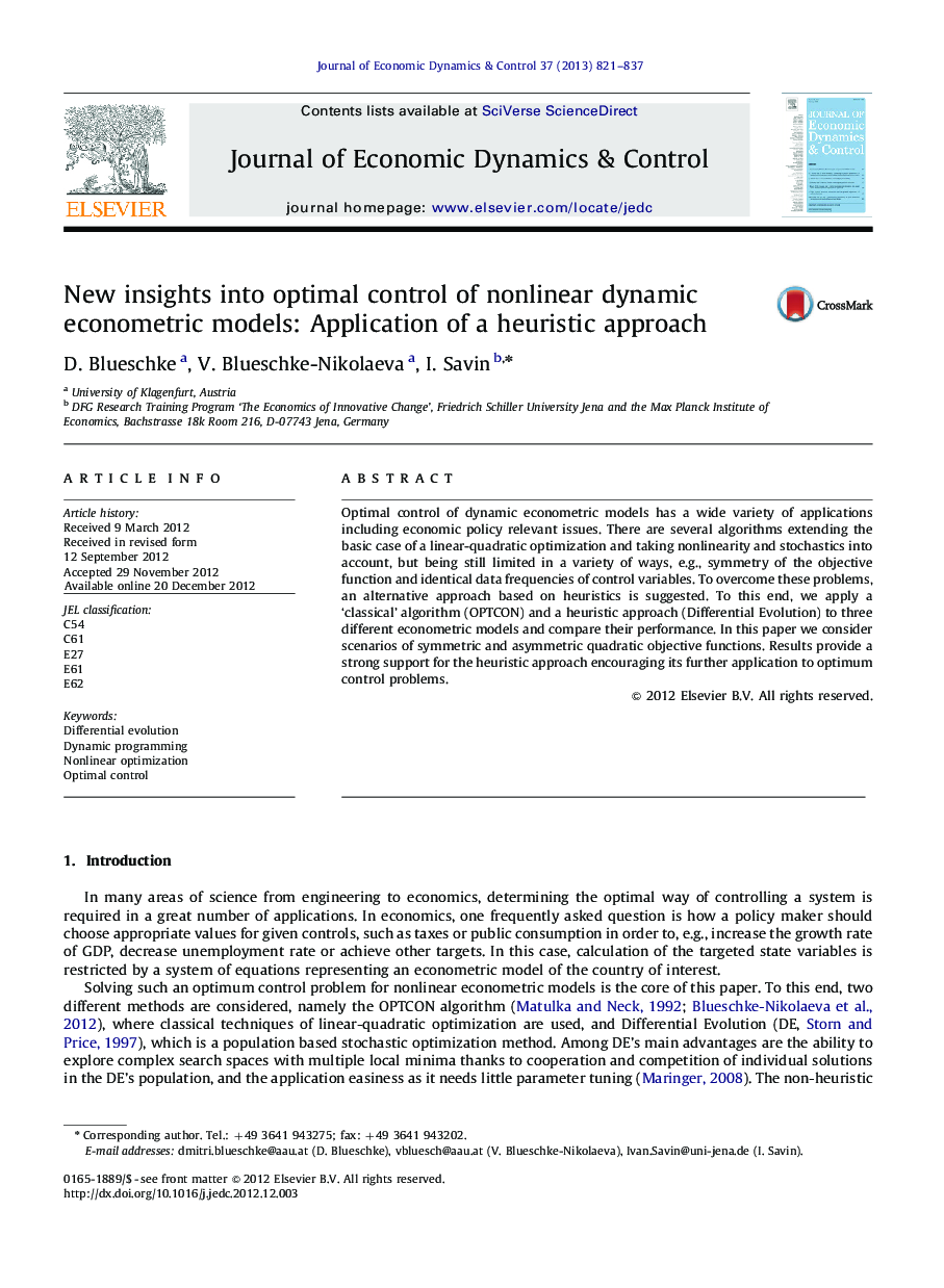 New insights into optimal control of nonlinear dynamic econometric models: Application of a heuristic approach