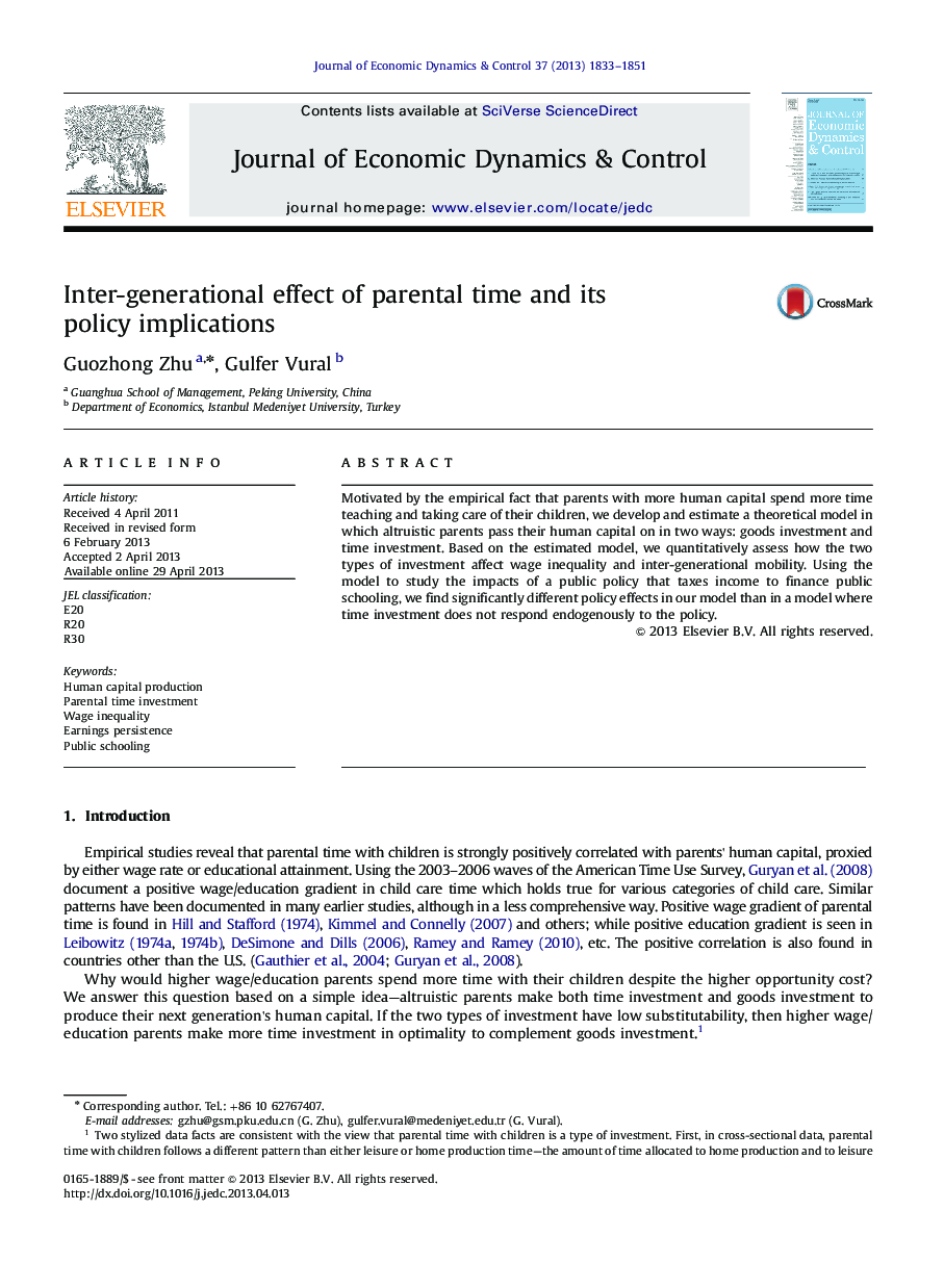 Inter-generational effect of parental time and its policy implications