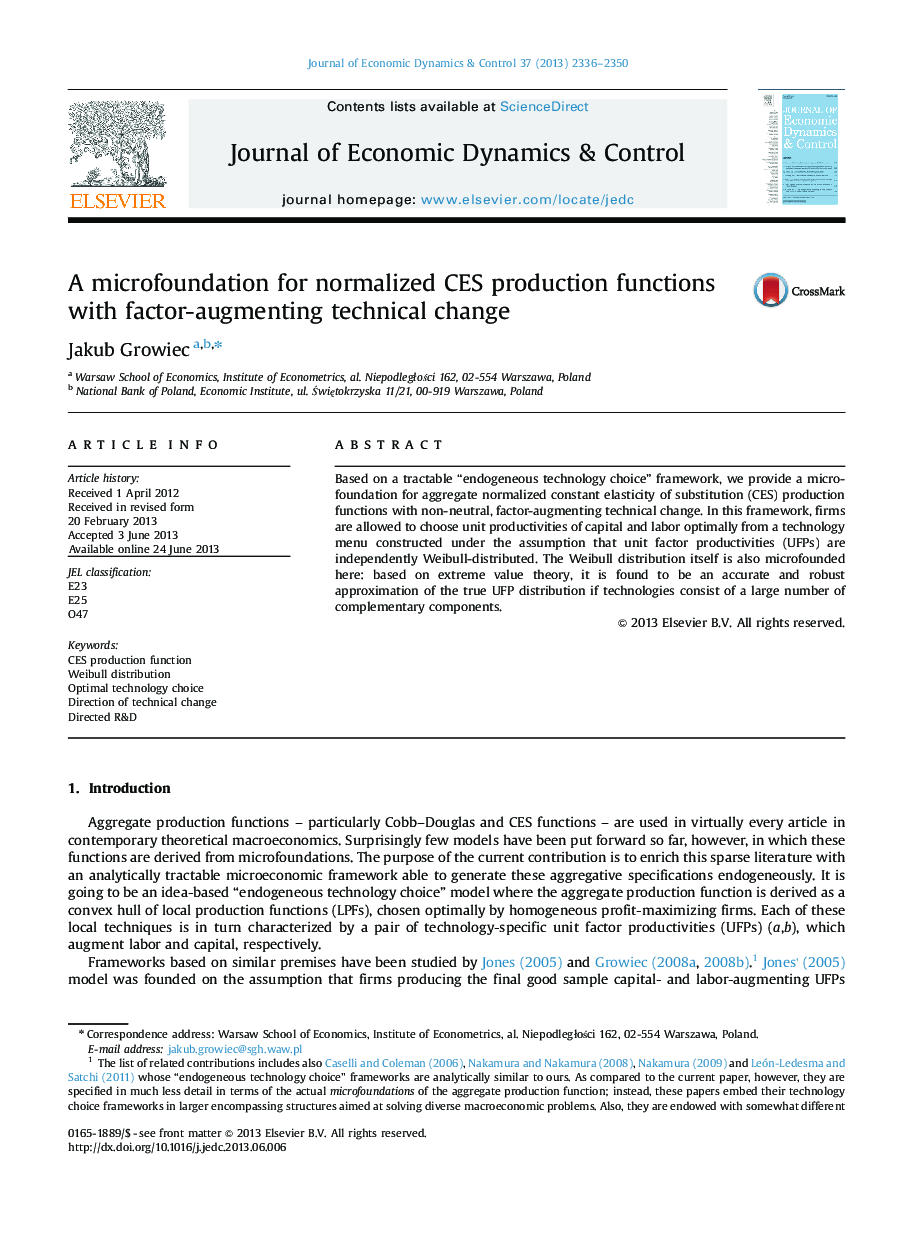 A microfoundation for normalized CES production functions with factor-augmenting technical change