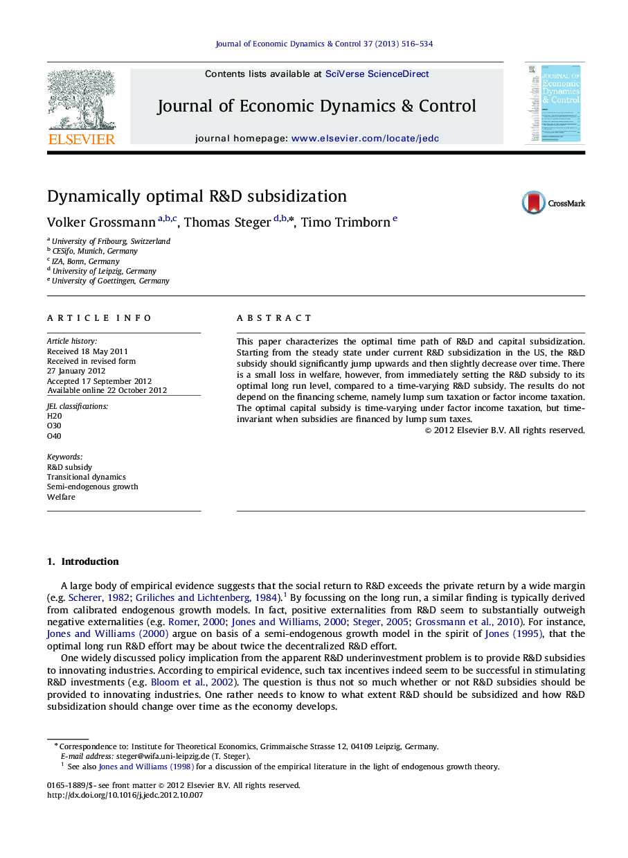 Dynamically optimal R&D subsidization