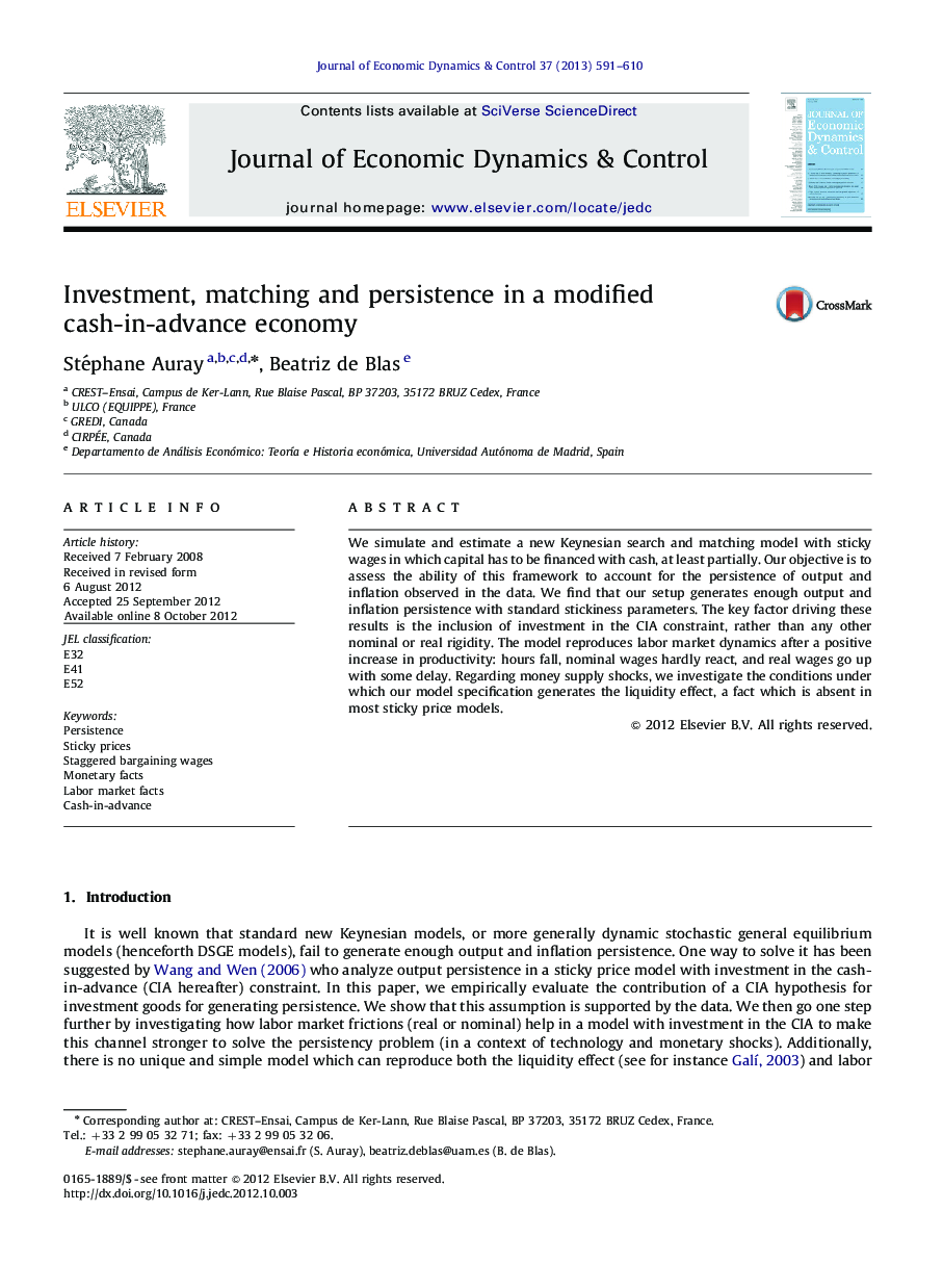 Investment, matching and persistence in a modified cash-in-advance economy