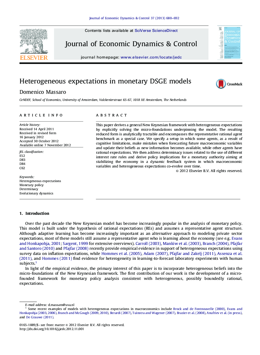 Heterogeneous expectations in monetary DSGE models