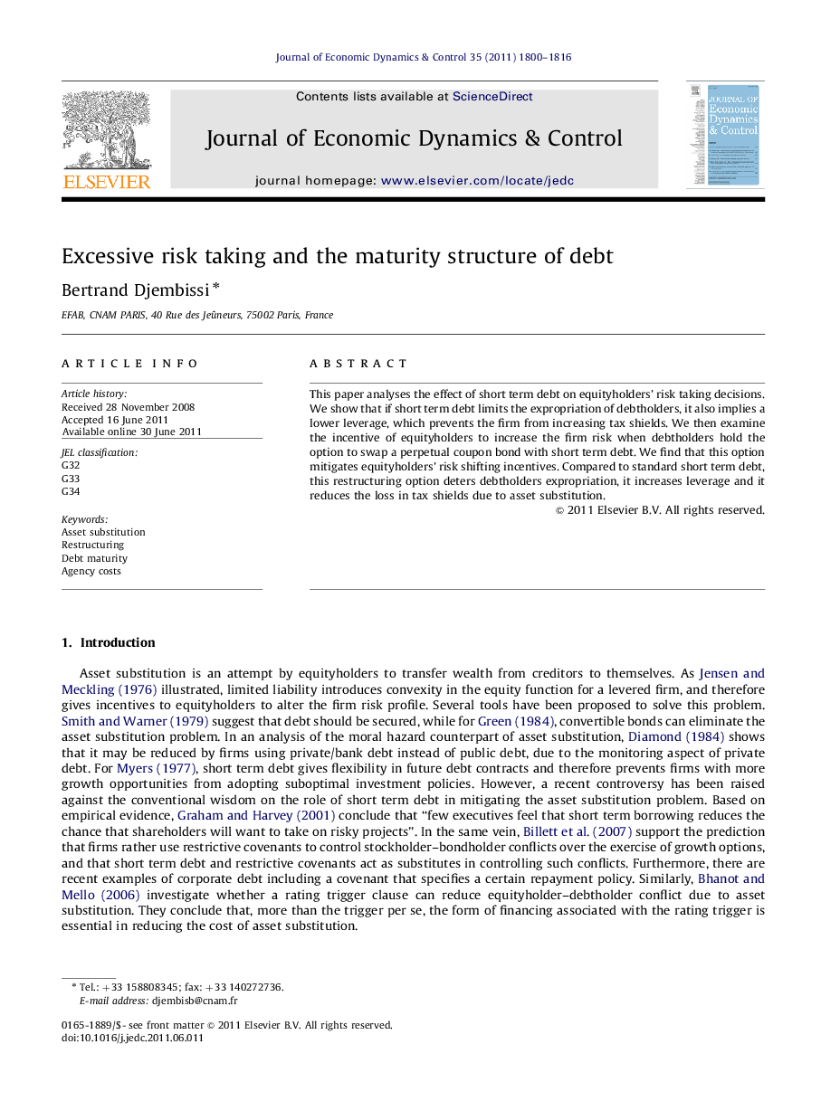 Excessive risk taking and the maturity structure of debt