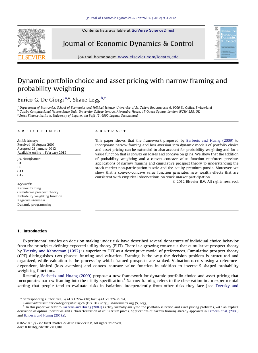 Dynamic portfolio choice and asset pricing with narrow framing and probability weighting