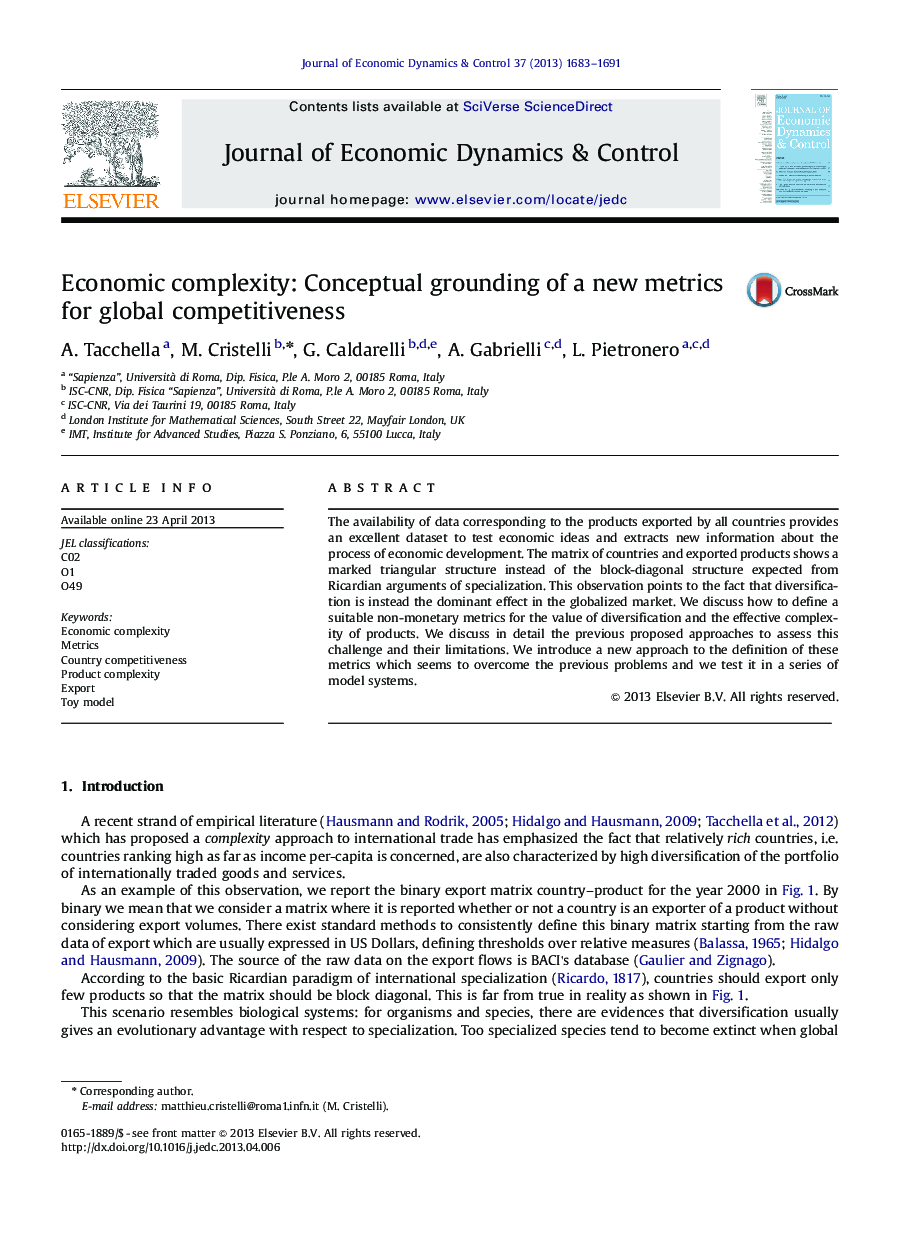 Economic complexity: Conceptual grounding of a new metrics for global competitiveness