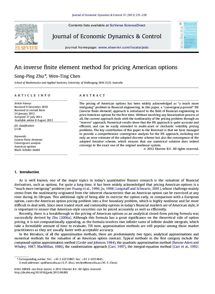 An inverse finite element method for pricing American options