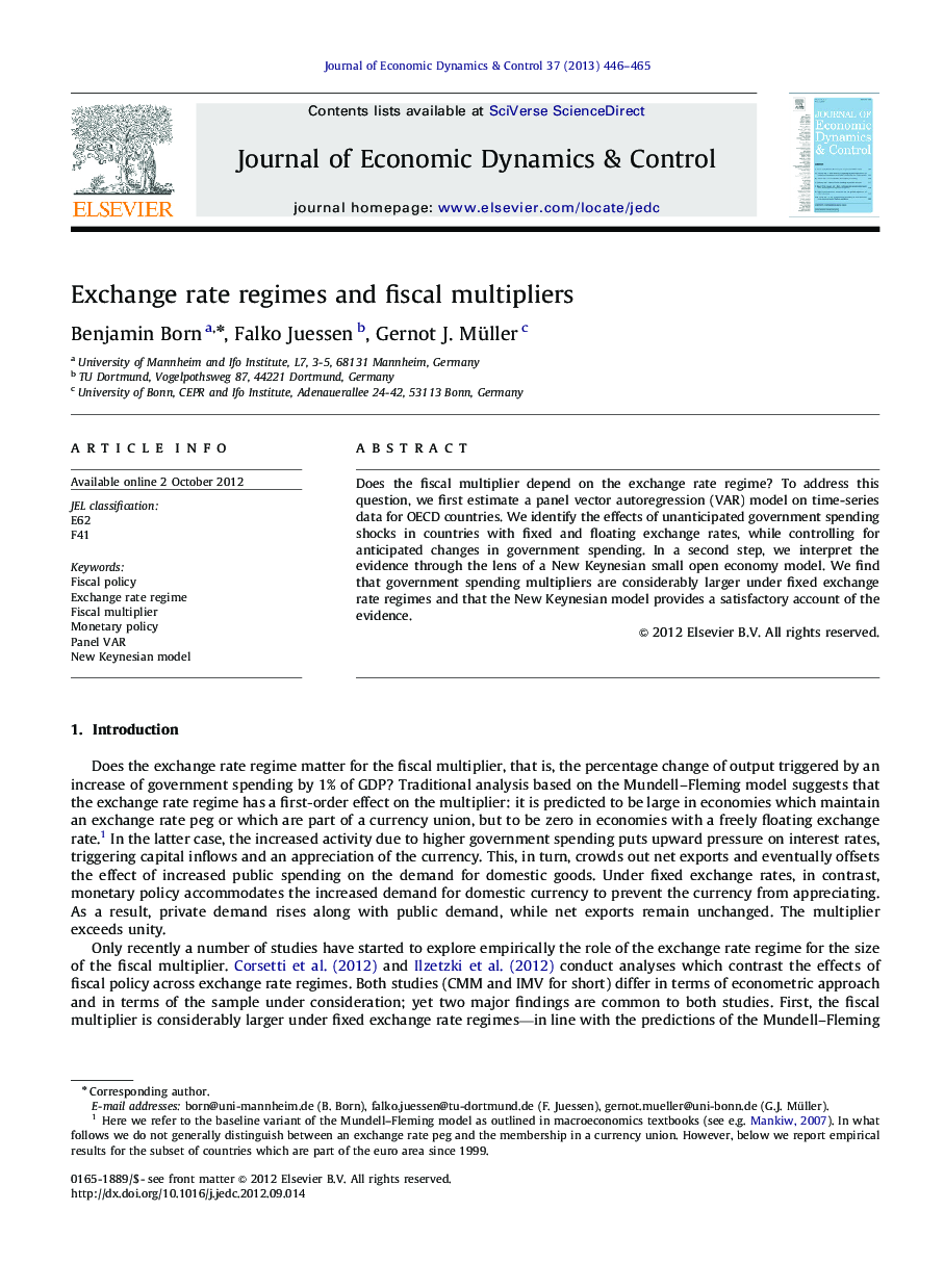 Exchange rate regimes and fiscal multipliers