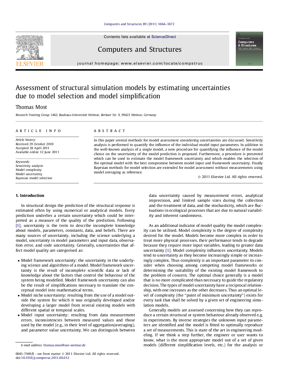 Assessment of structural simulation models by estimating uncertainties due to model selection and model simplification