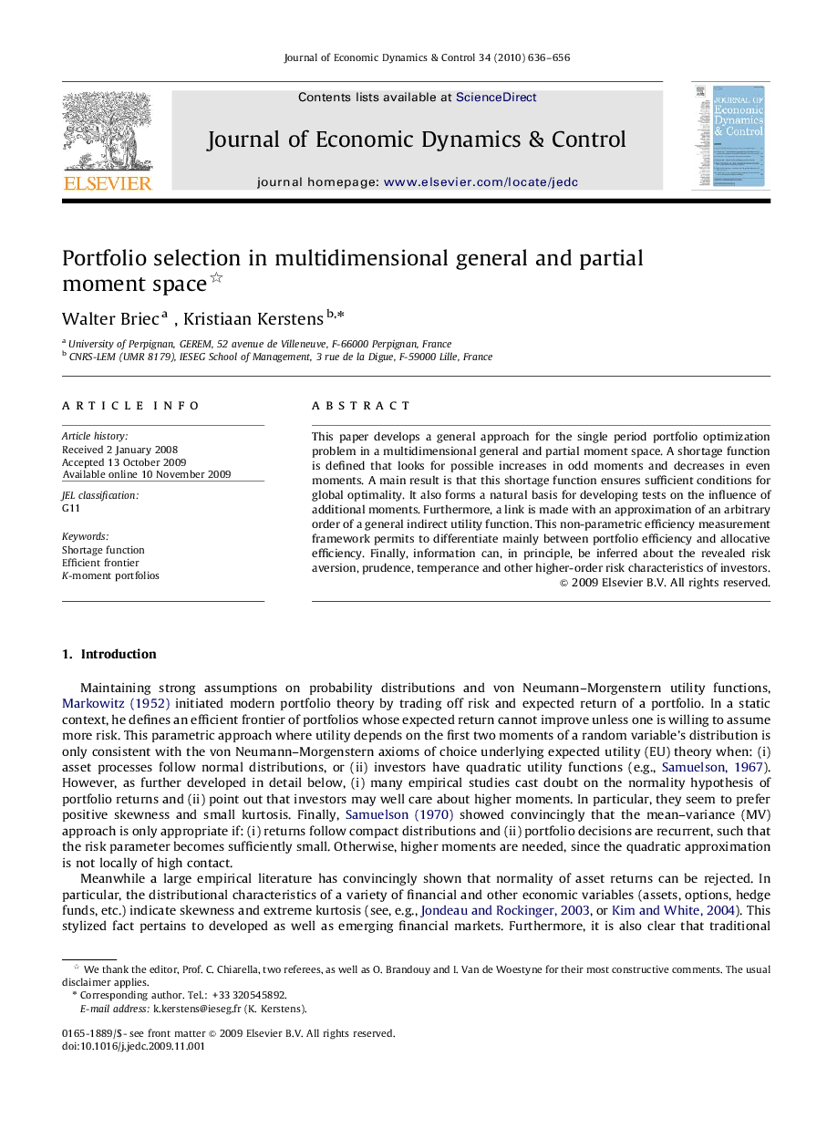 Portfolio selection in multidimensional general and partial moment space