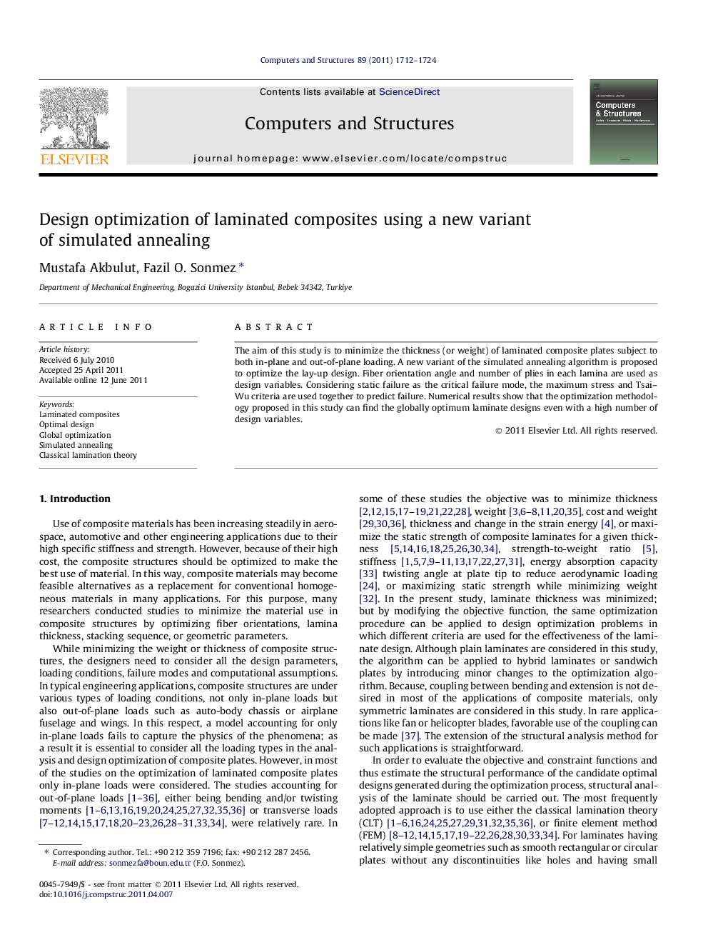 Design optimization of laminated composites using a new variant of simulated annealing