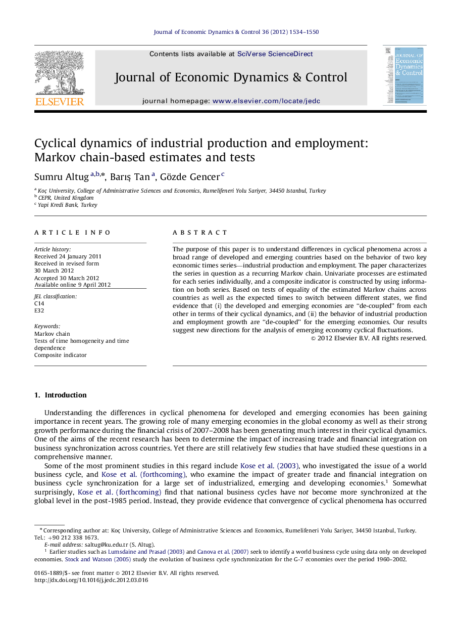 Cyclical dynamics of industrial production and employment: Markov chain-based estimates and tests