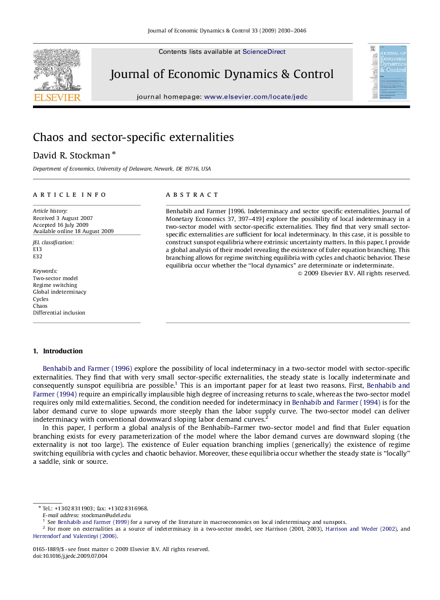 Chaos and sector-specific externalities