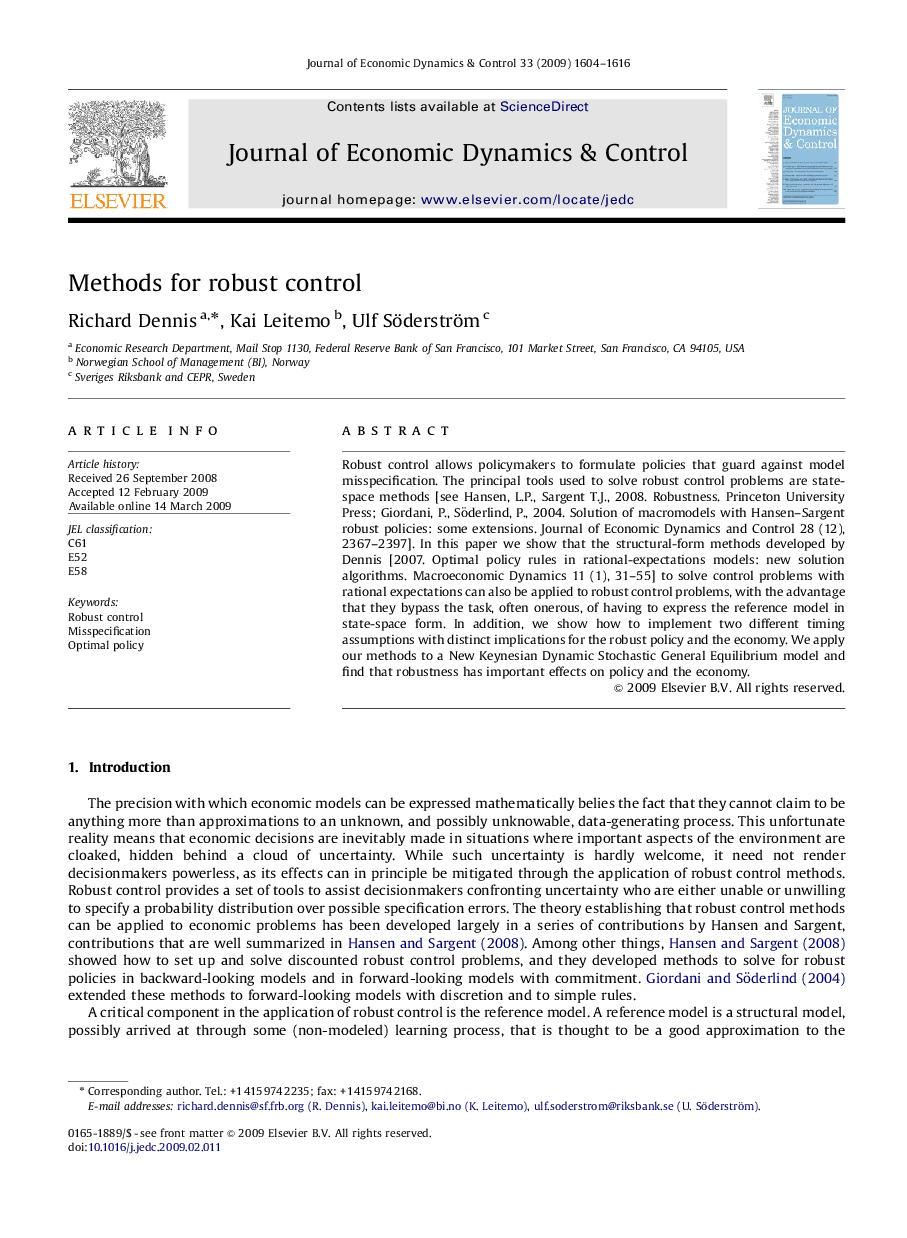 Methods for robust control