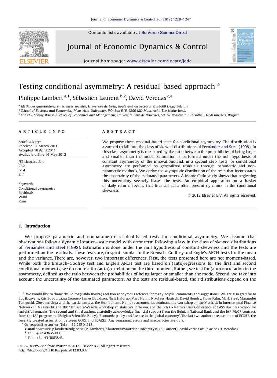 Testing conditional asymmetry: A residual-based approach