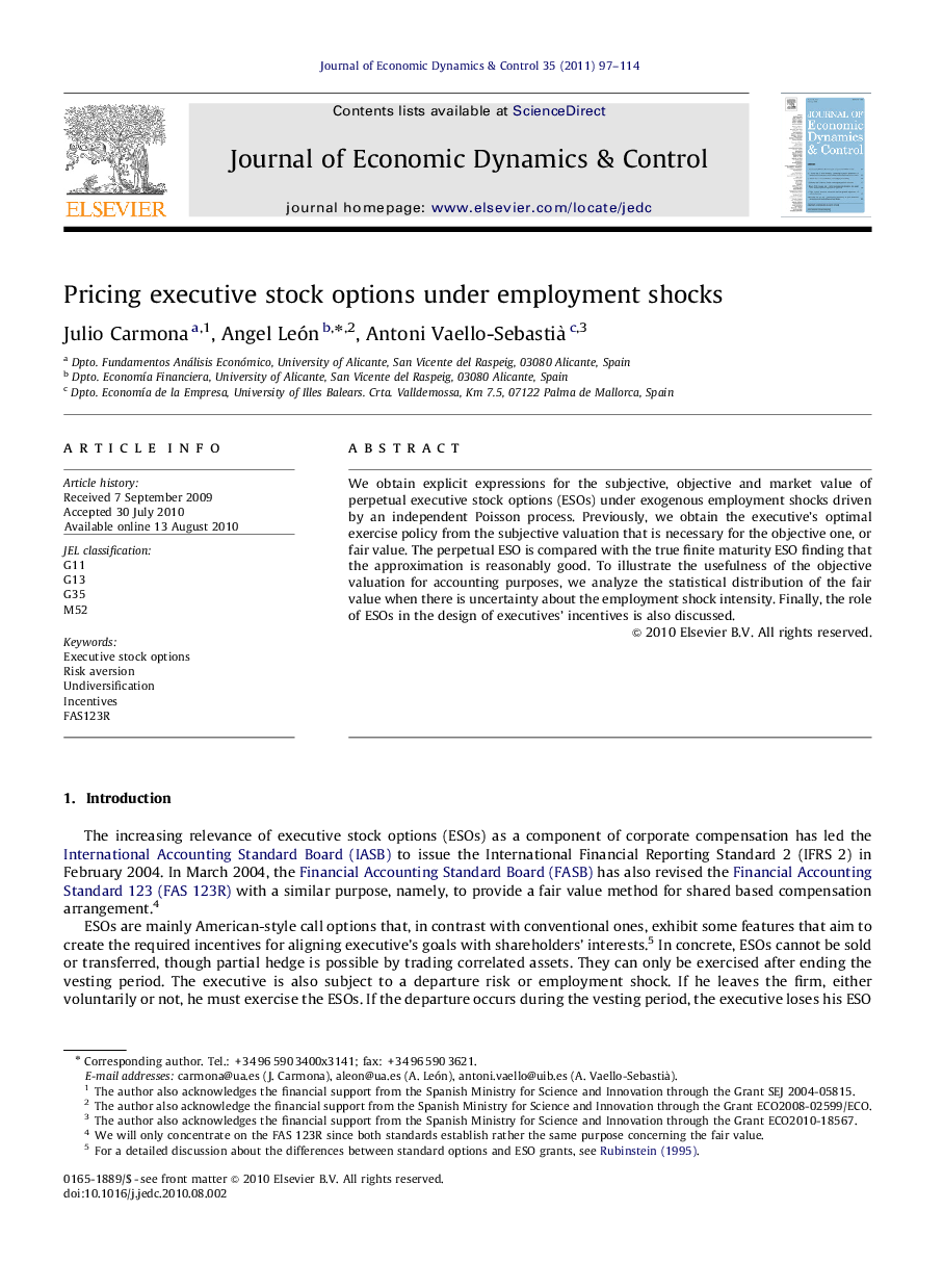 Pricing executive stock options under employment shocks