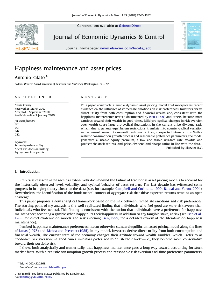 Happiness maintenance and asset prices