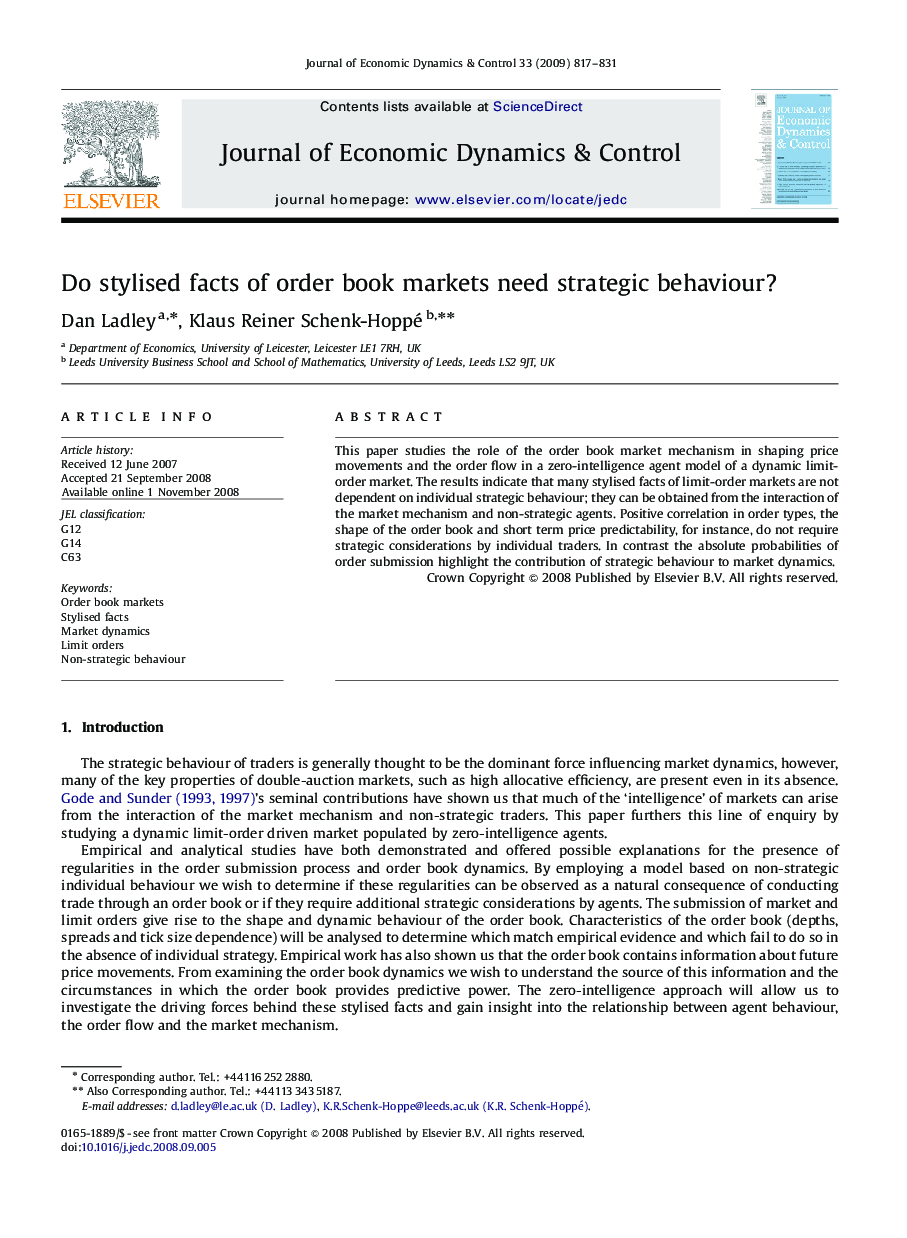 Do stylised facts of order book markets need strategic behaviour?