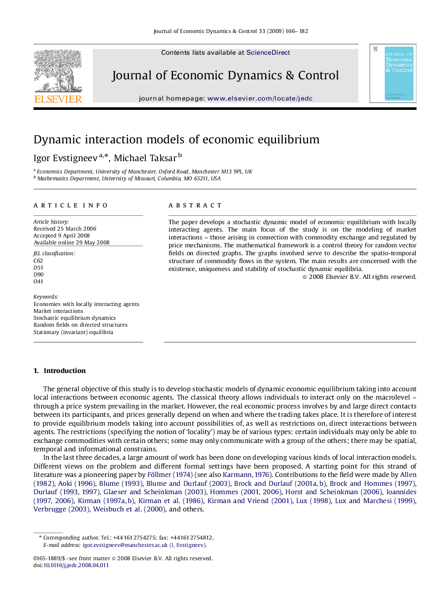 Dynamic interaction models of economic equilibrium