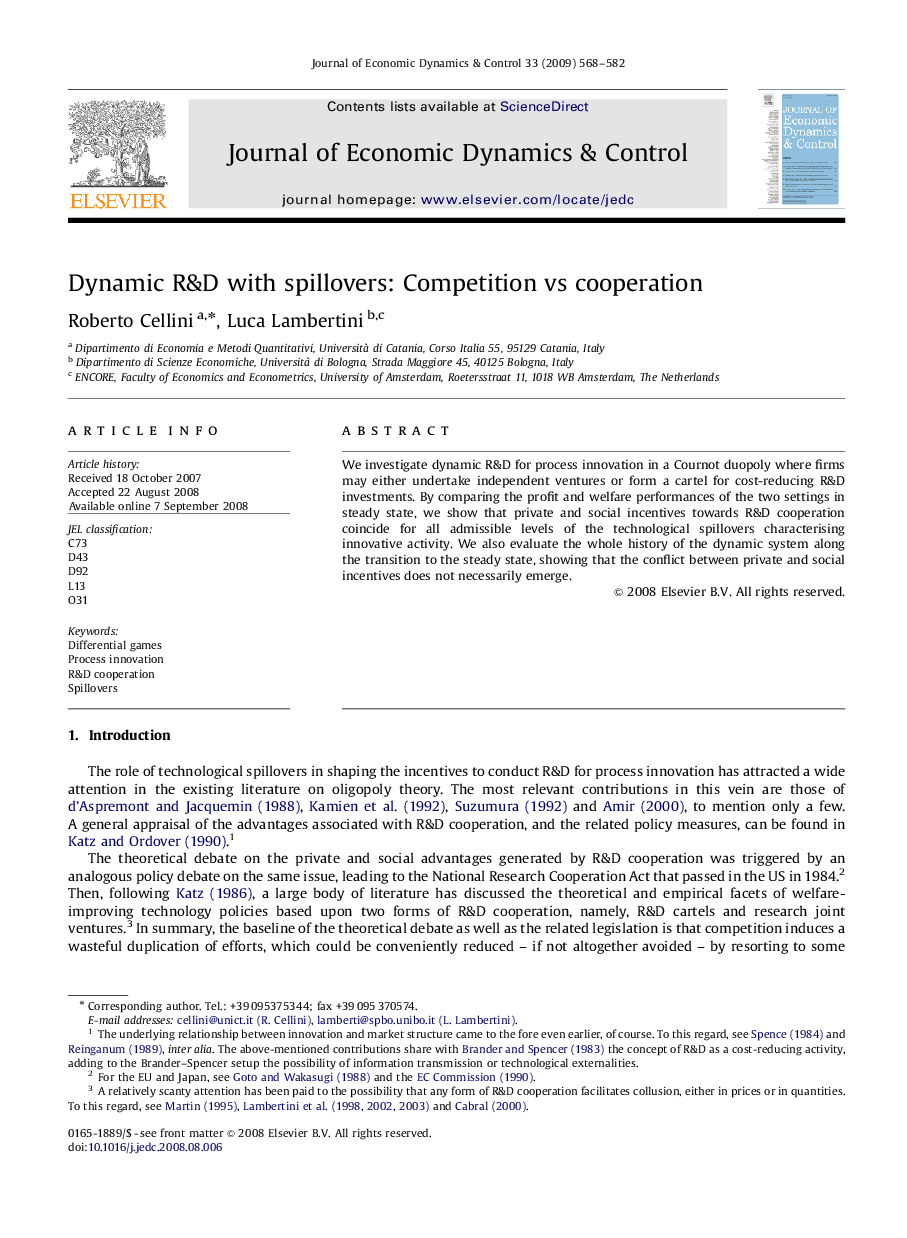 Dynamic R&D with spillovers: Competition vs cooperation