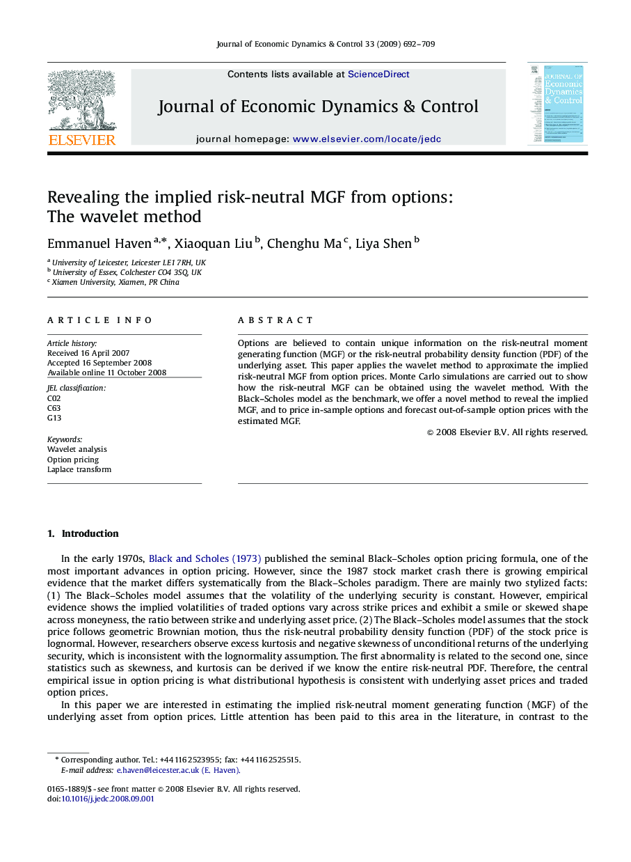 Revealing the implied risk-neutral MGF from options: The wavelet method