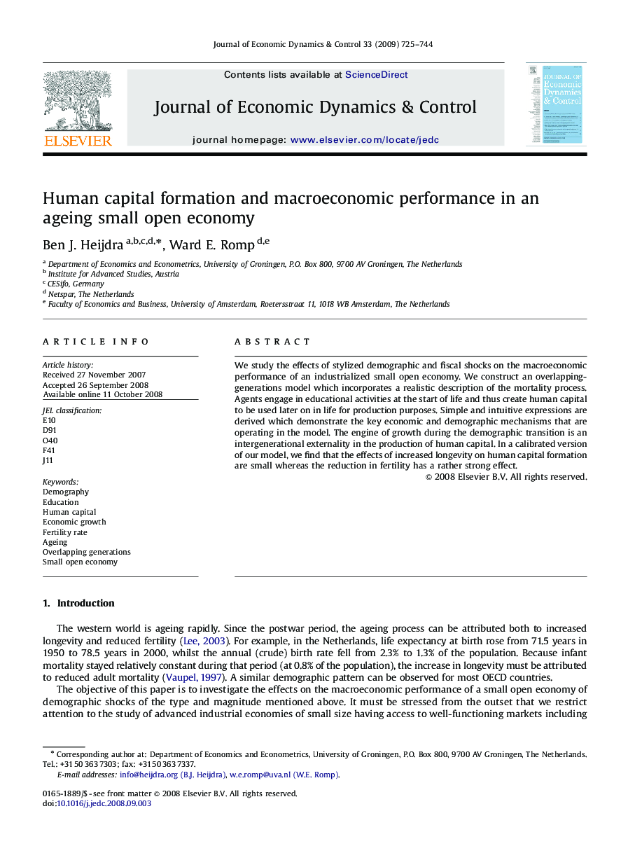 Human capital formation and macroeconomic performance in an ageing small open economy