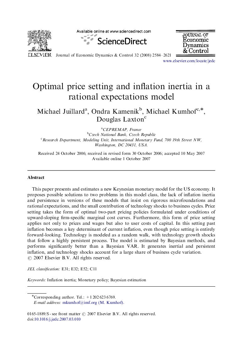 Optimal price setting and inflation inertia in a rational expectations model