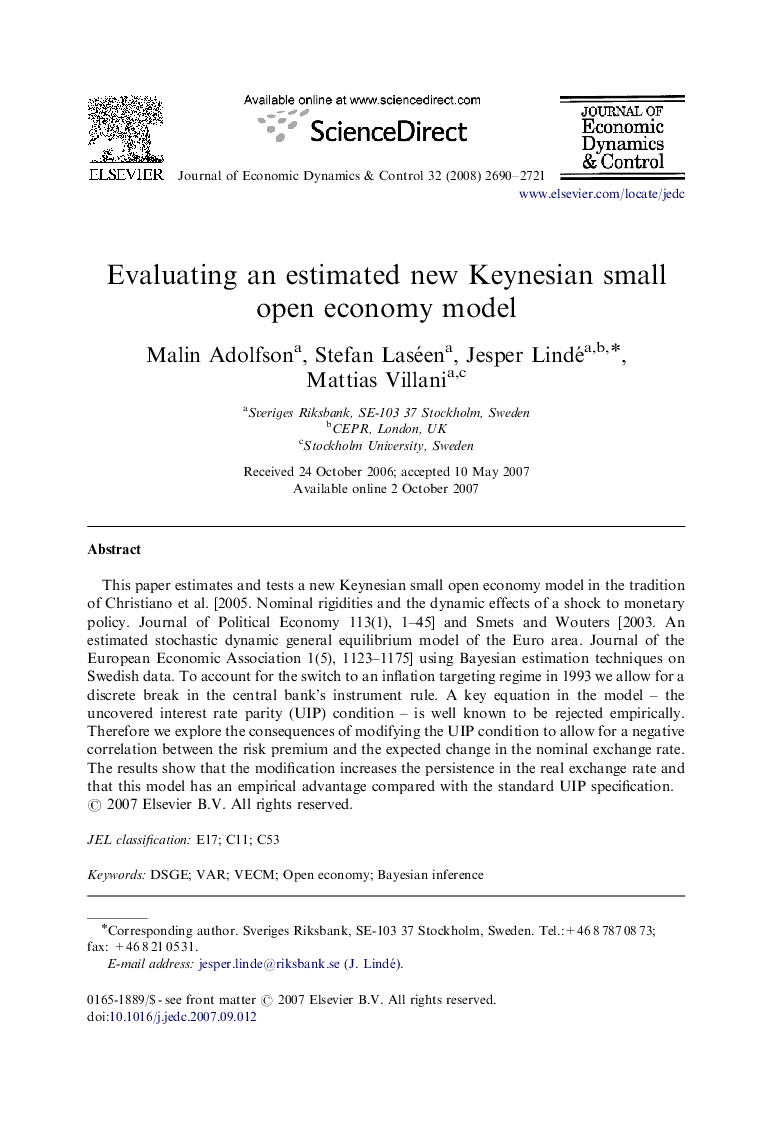 Evaluating an estimated new Keynesian small open economy model