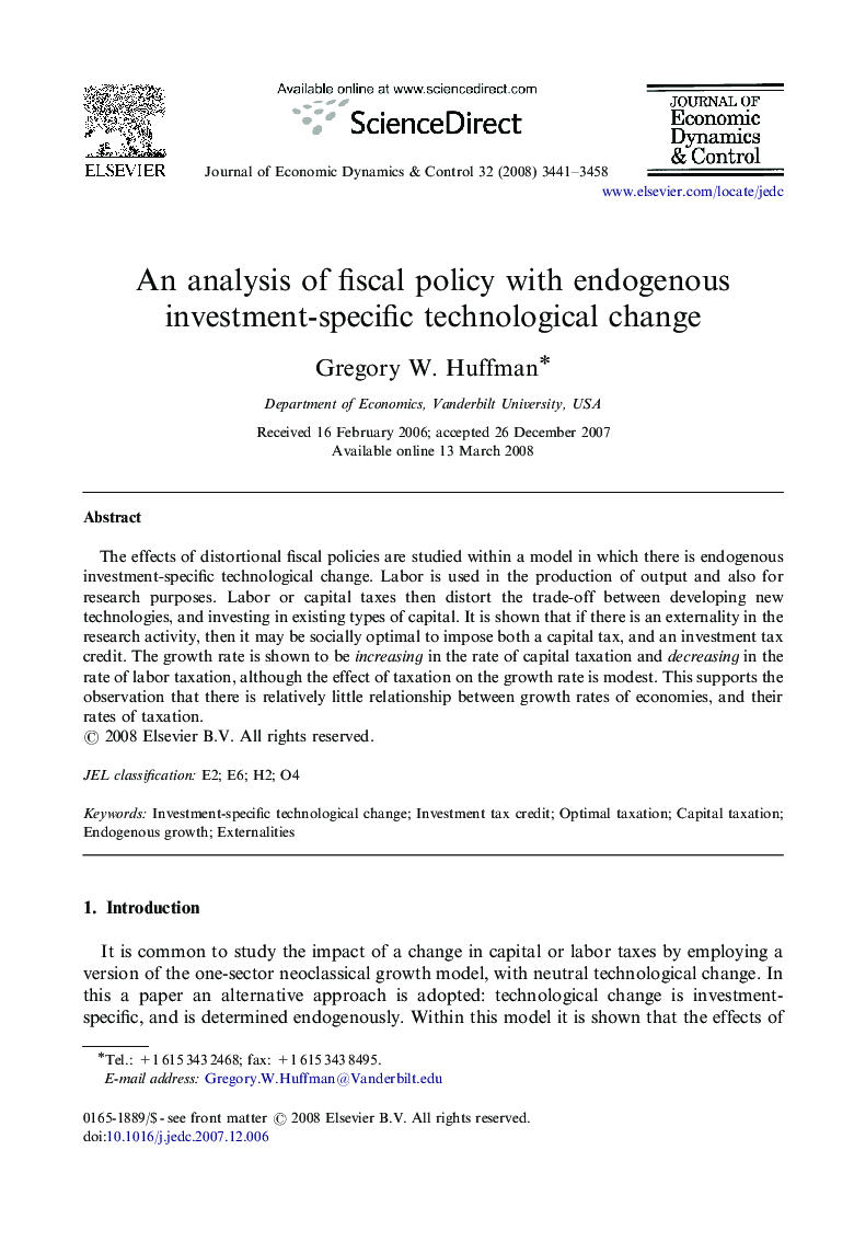 An analysis of fiscal policy with endogenous investment-specific technological change