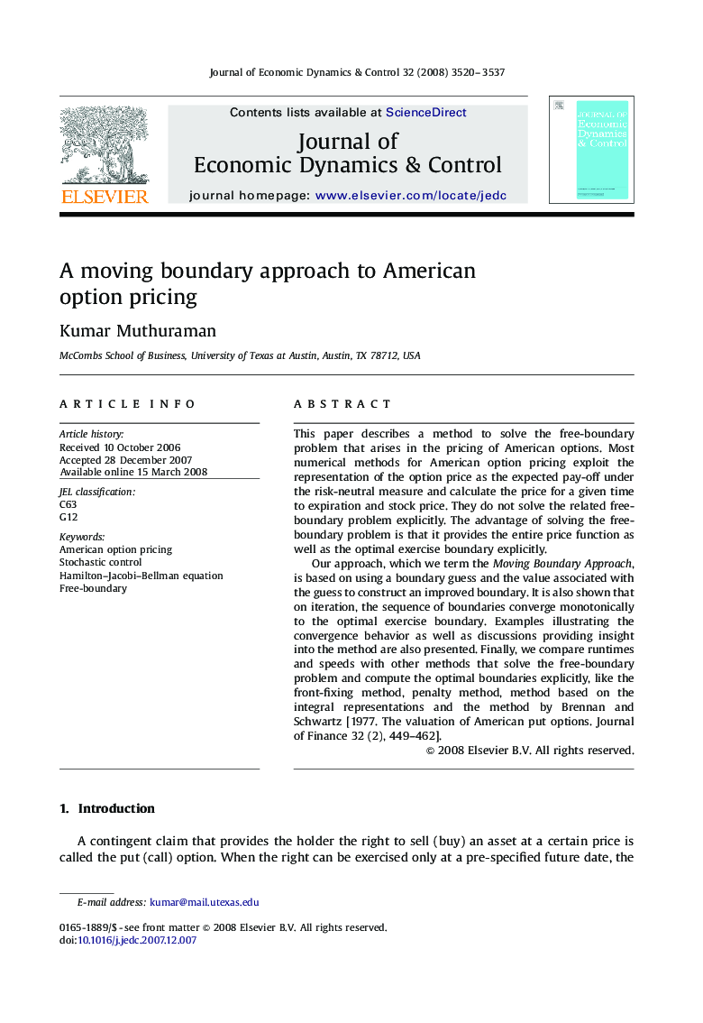 A moving boundary approach to American option pricing
