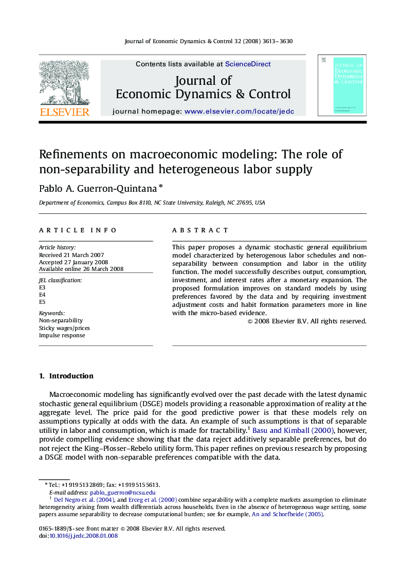 Refinements on macroeconomic modeling: The role of non-separability and heterogeneous labor supply