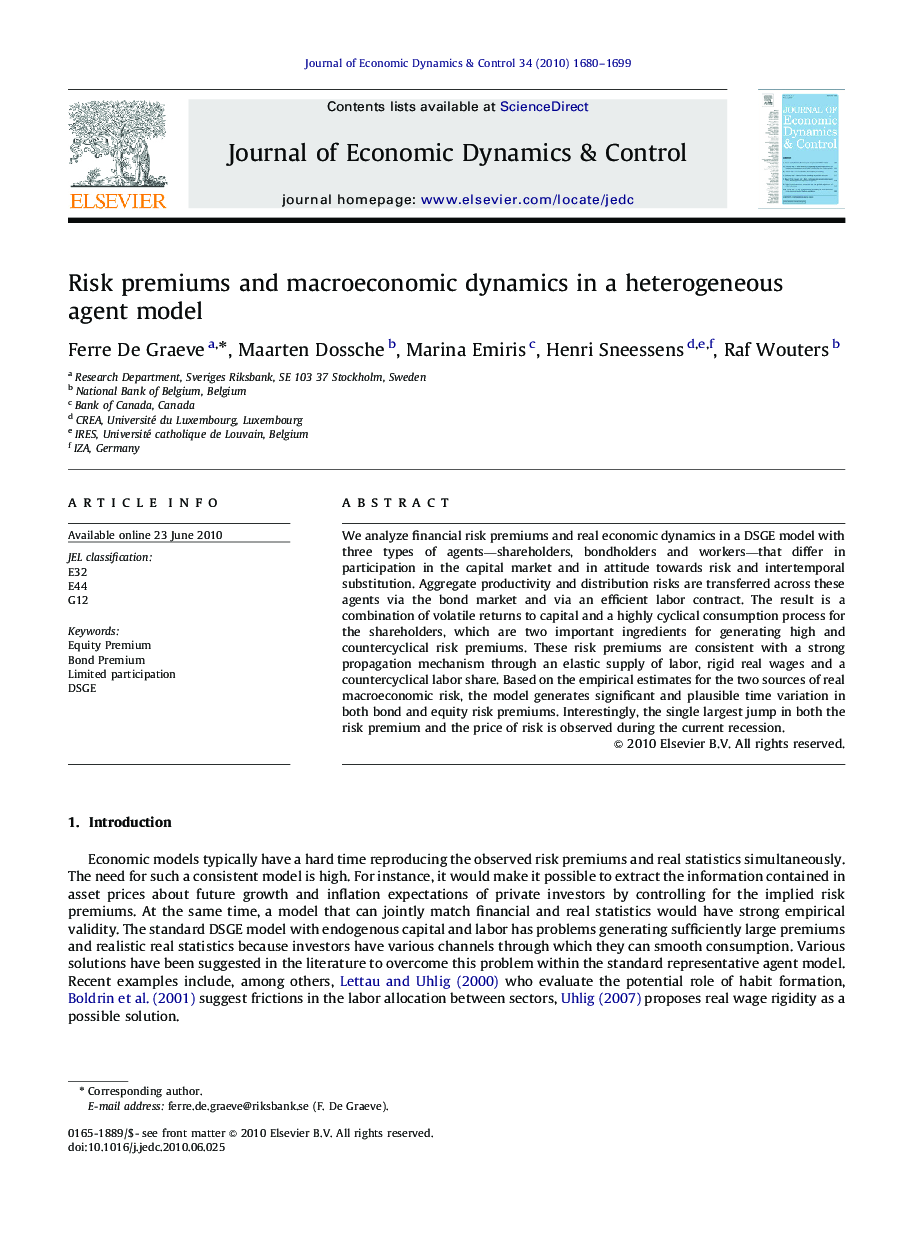 Risk premiums and macroeconomic dynamics in a heterogeneous agent model