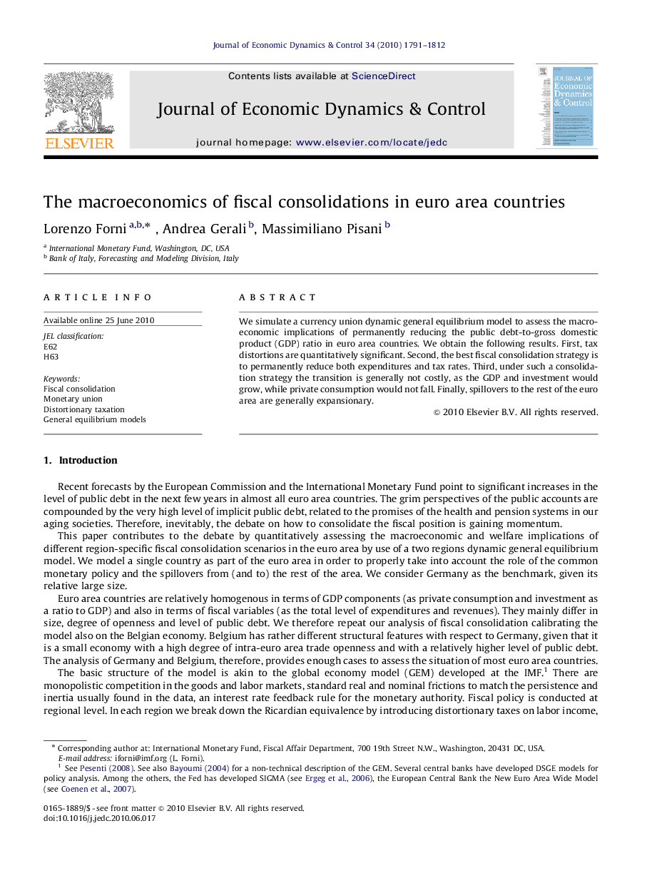 The macroeconomics of fiscal consolidations in euro area countries