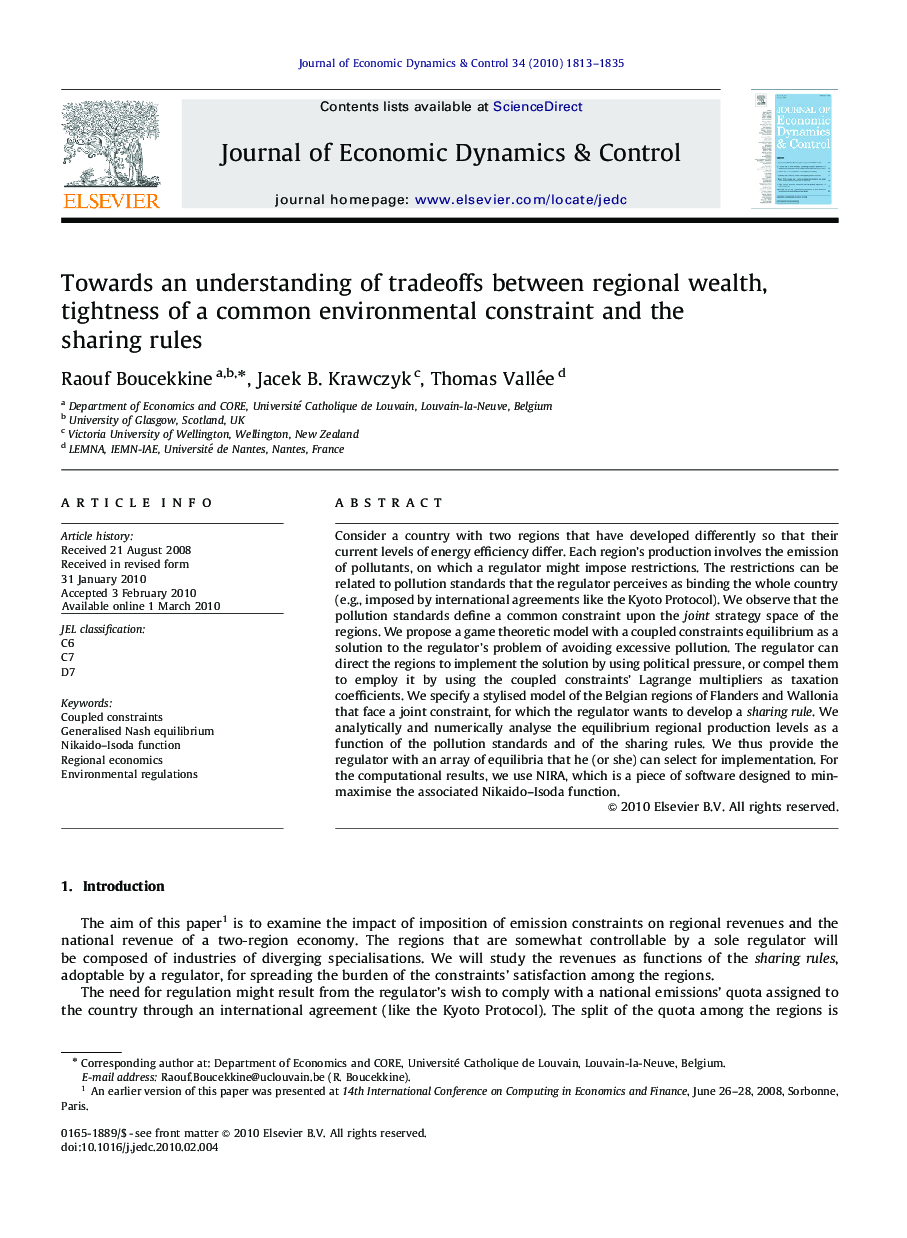 Towards an understanding of tradeoffs between regional wealth, tightness of a common environmental constraint and the sharing rules