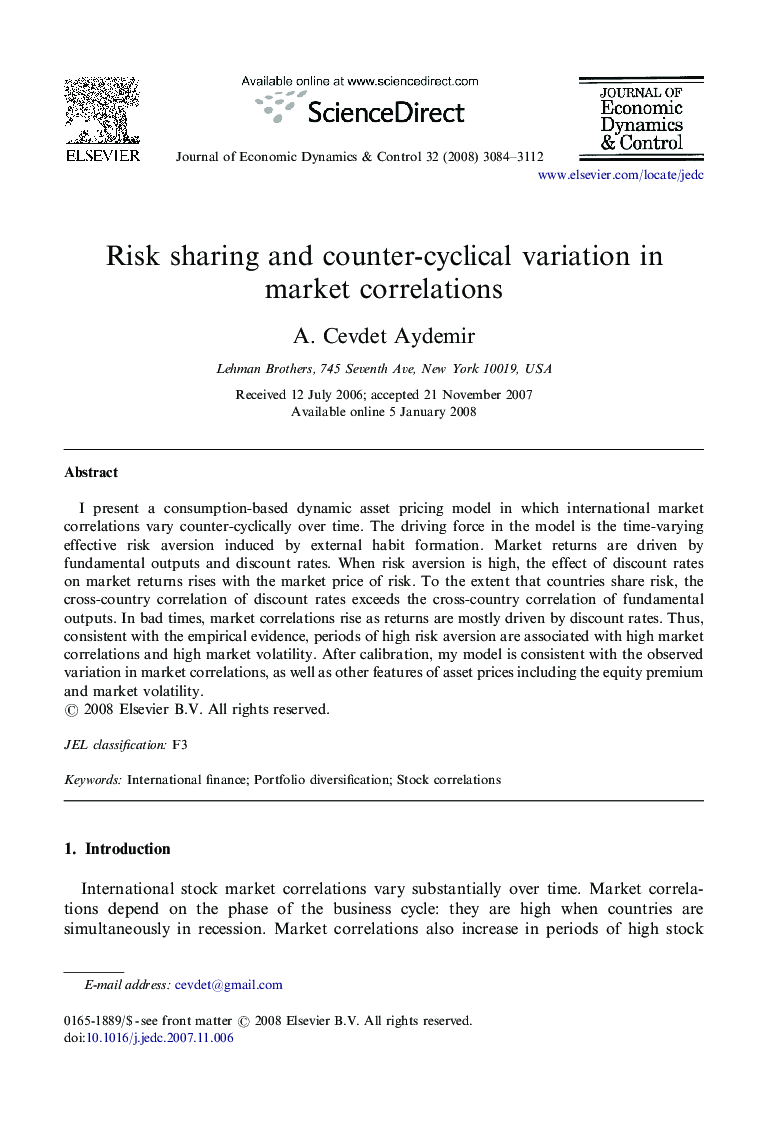 Risk sharing and counter-cyclical variation in market correlations