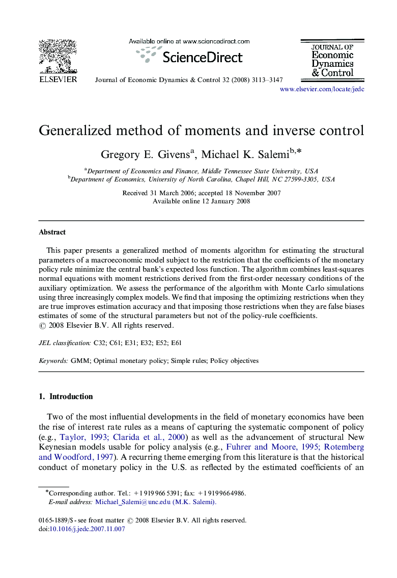 Generalized method of moments and inverse control
