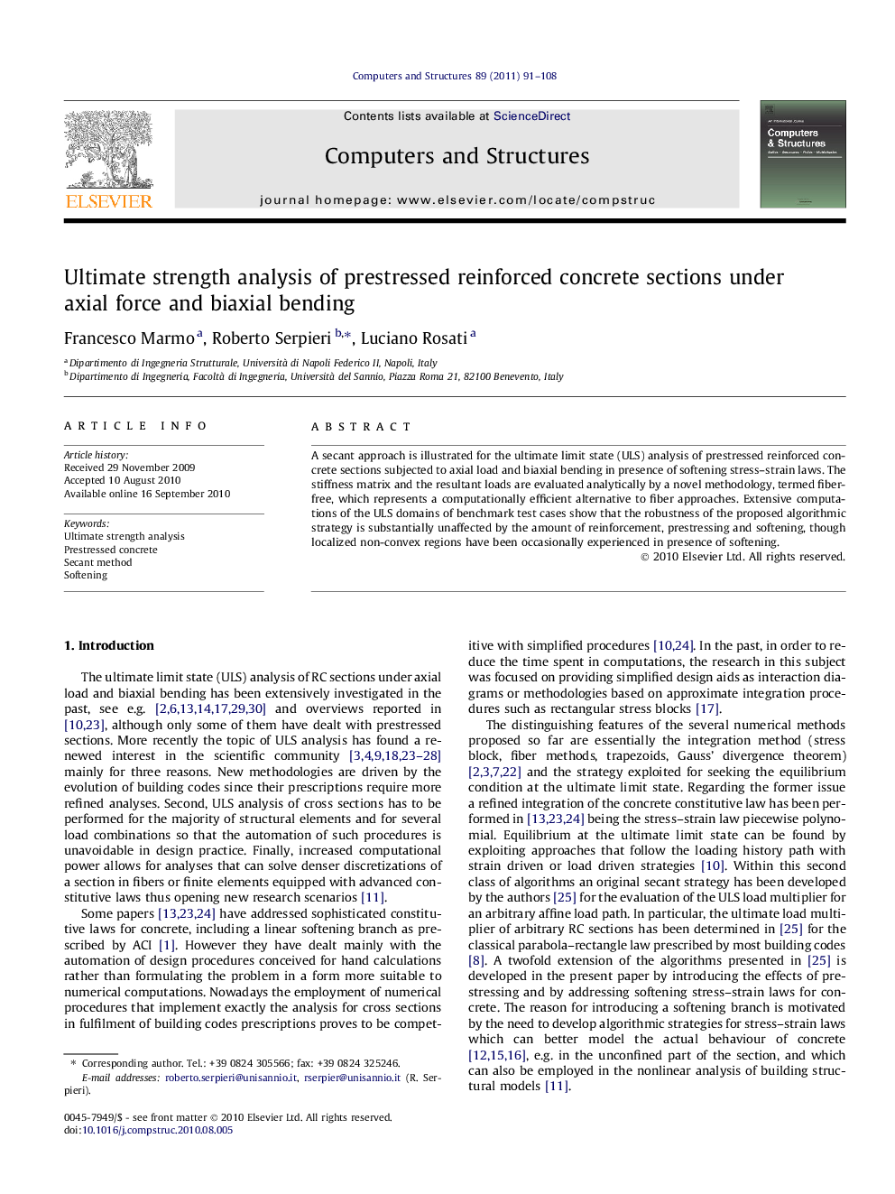 Ultimate strength analysis of prestressed reinforced concrete sections under axial force and biaxial bending