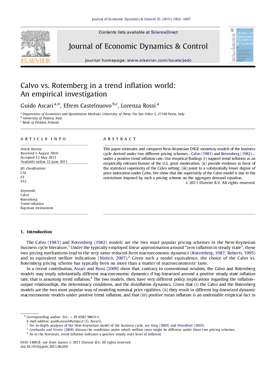 Calvo vs. Rotemberg in a trend inflation world: An empirical investigation