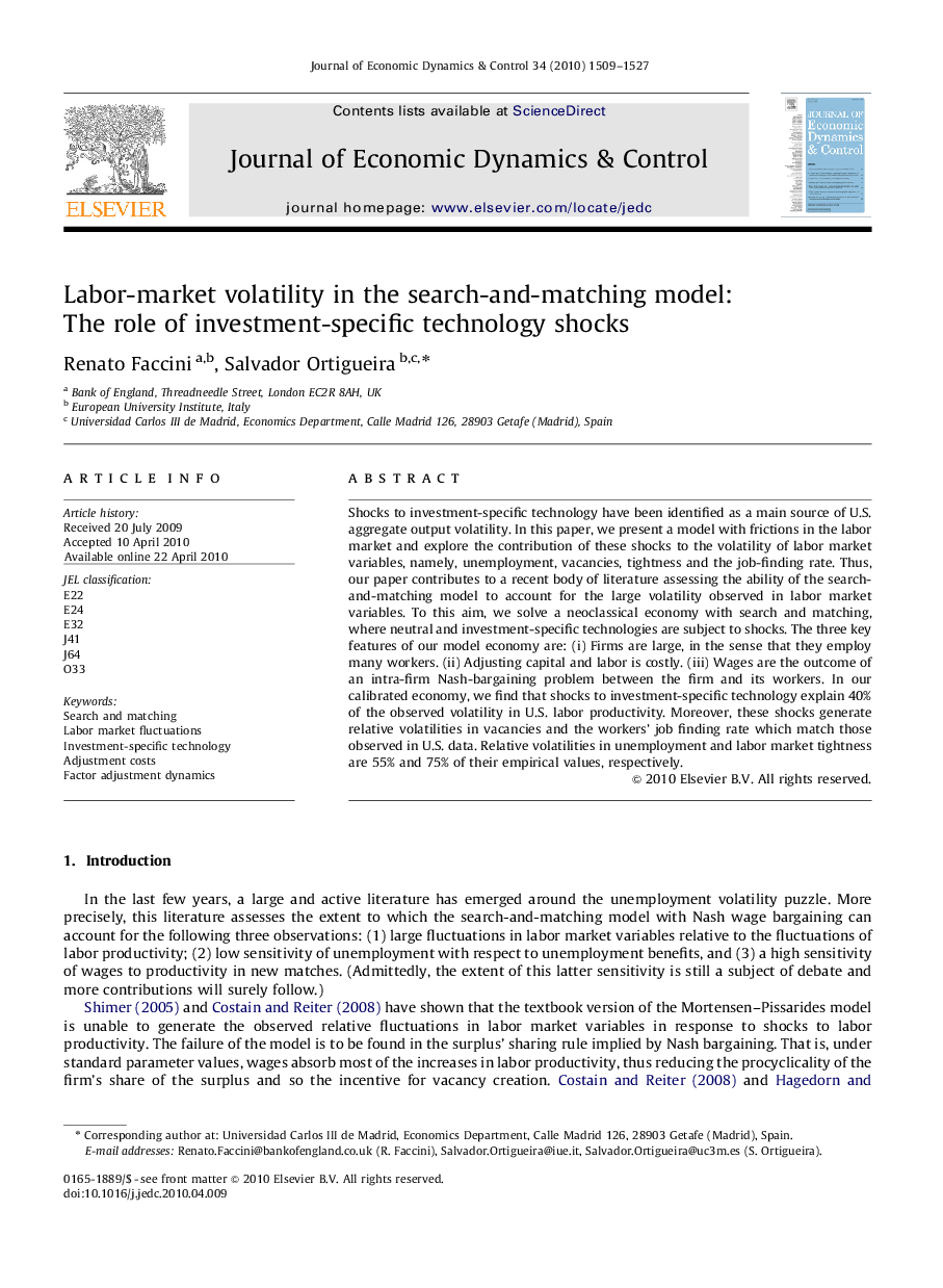 Labor-market volatility in the search-and-matching model: The role of investment-specific technology shocks