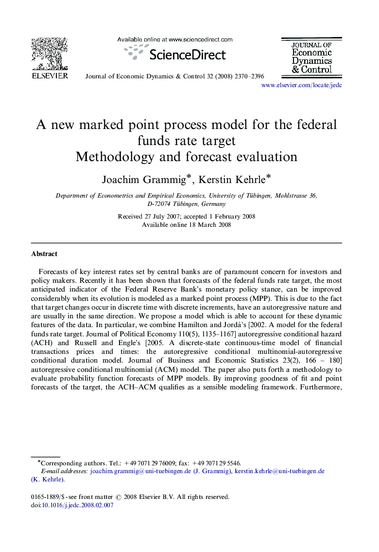 A new marked point process model for the federal funds rate target