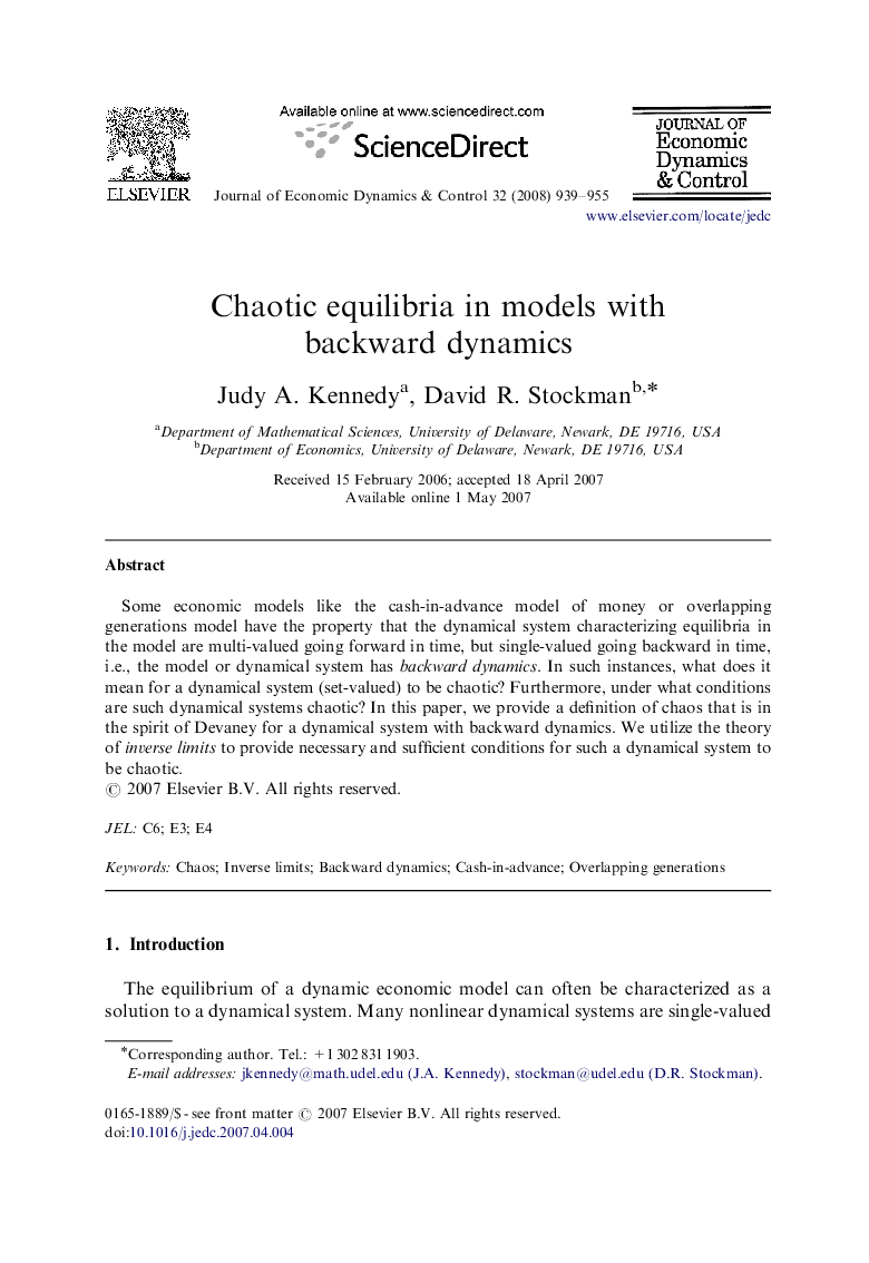 Chaotic equilibria in models with backward dynamics