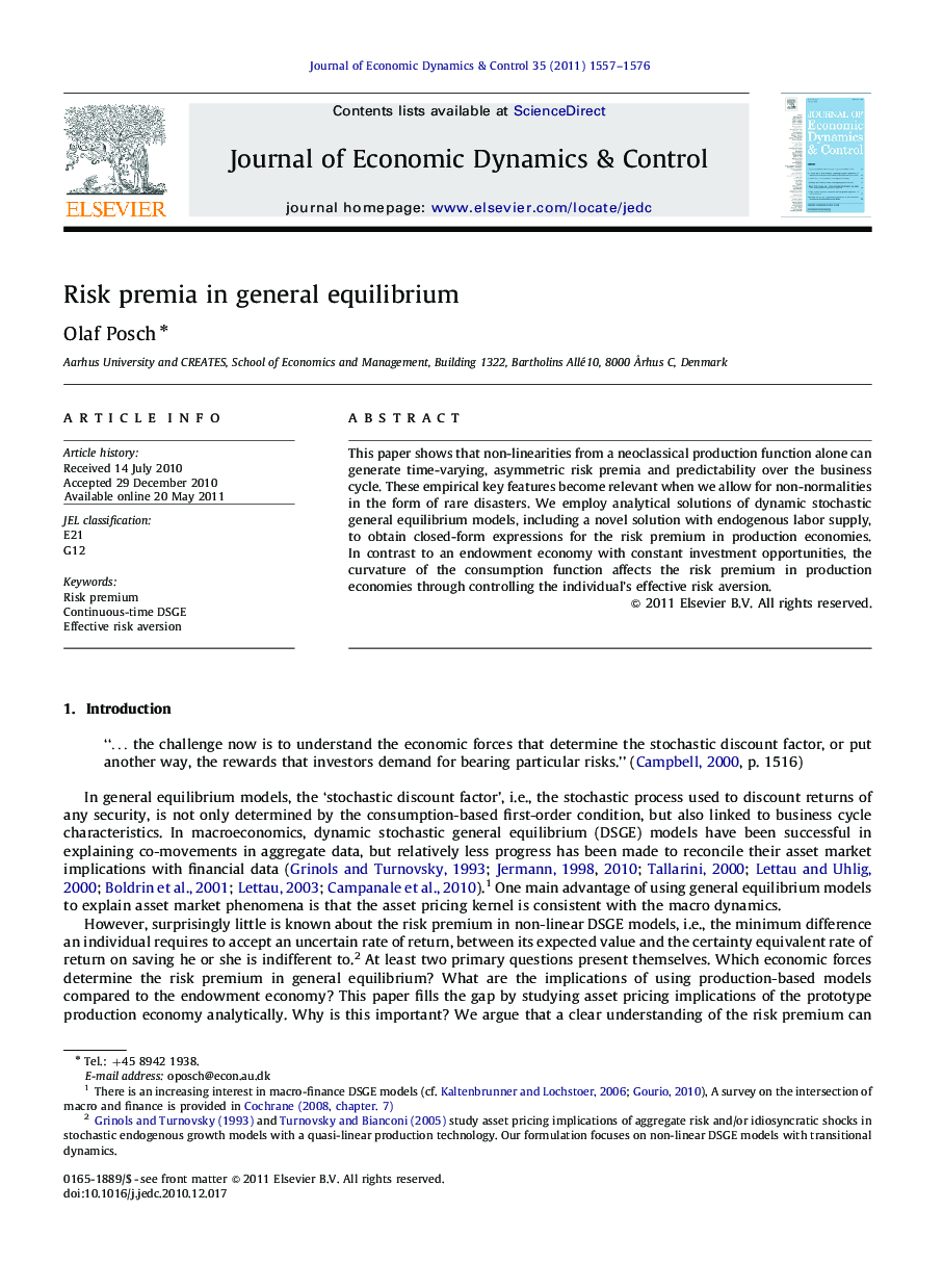 Risk premia in general equilibrium