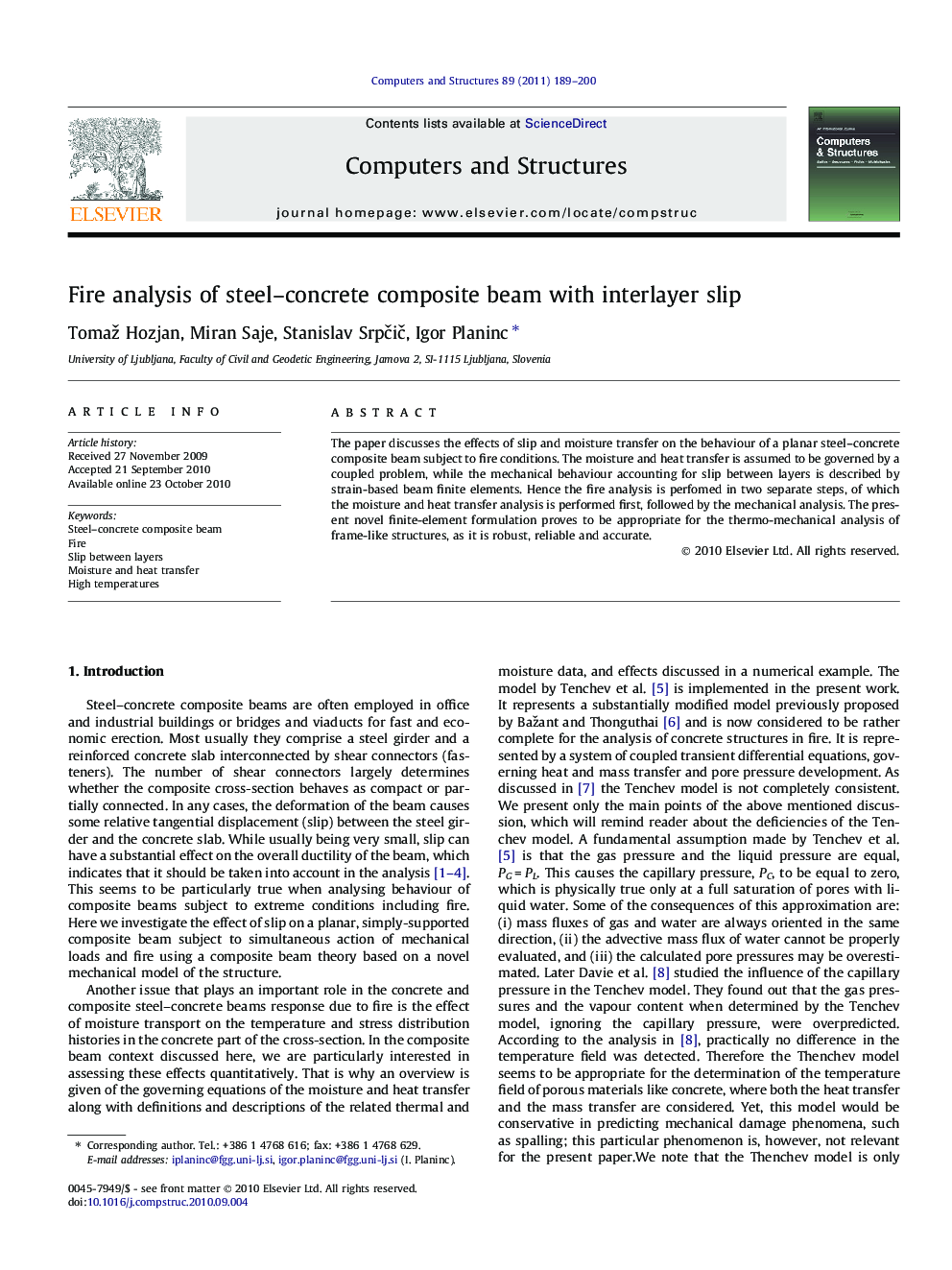 Fire analysis of steel–concrete composite beam with interlayer slip