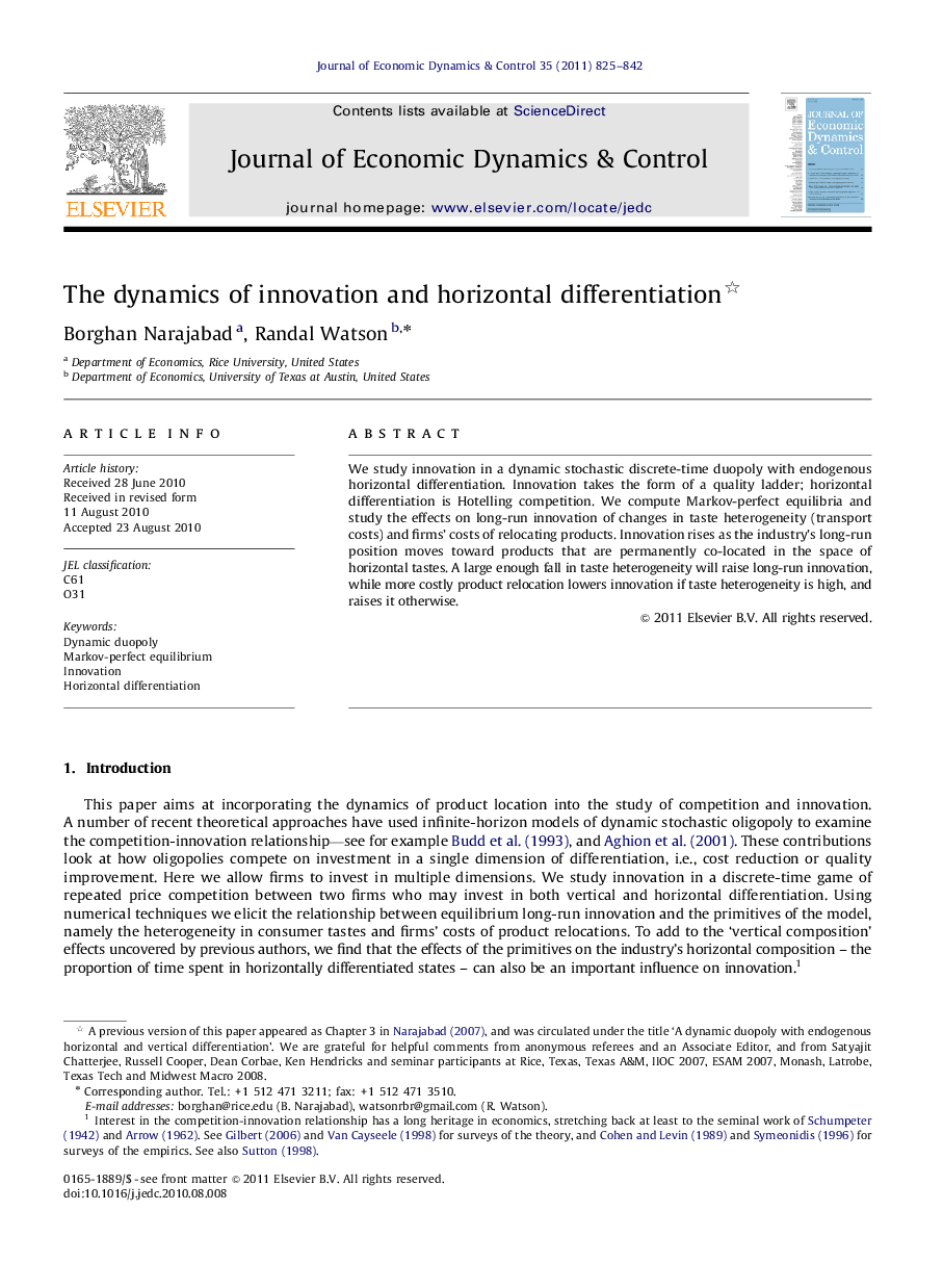 The dynamics of innovation and horizontal differentiation